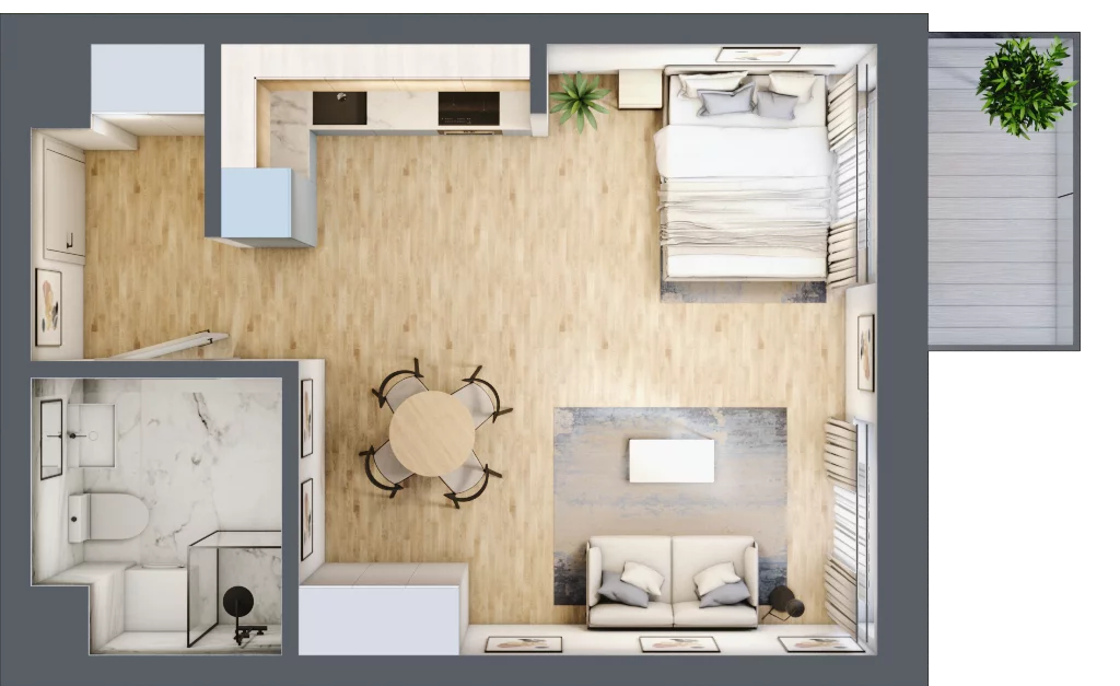 1 pokój, mieszkanie 37,05 m², piętro 4, oferta nr B1.4.08, Zakamarki, Marki, Aleja Marszałka Józefa Piłsudskiego 102