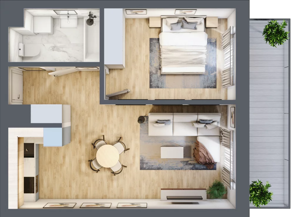 2 pokoje, mieszkanie 44,75 m², piętro 4, oferta nr B1.4.12, Zakamarki, Marki, Aleja Marszałka Józefa Piłsudskiego 102