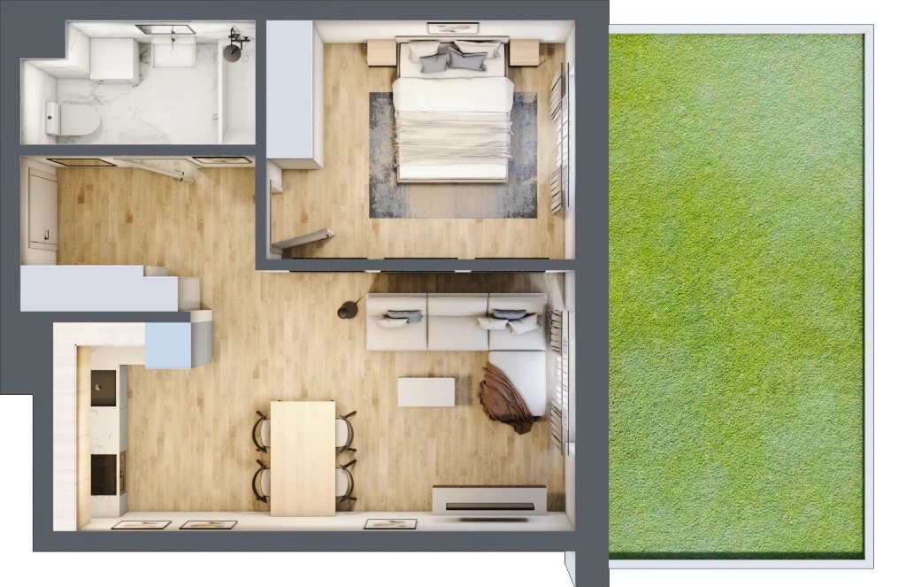 2 pokoje, mieszkanie 45,14 m², parter, oferta nr B2.0.05, Zakamarki, Marki, Aleja Marszałka Józefa Piłsudskiego 102