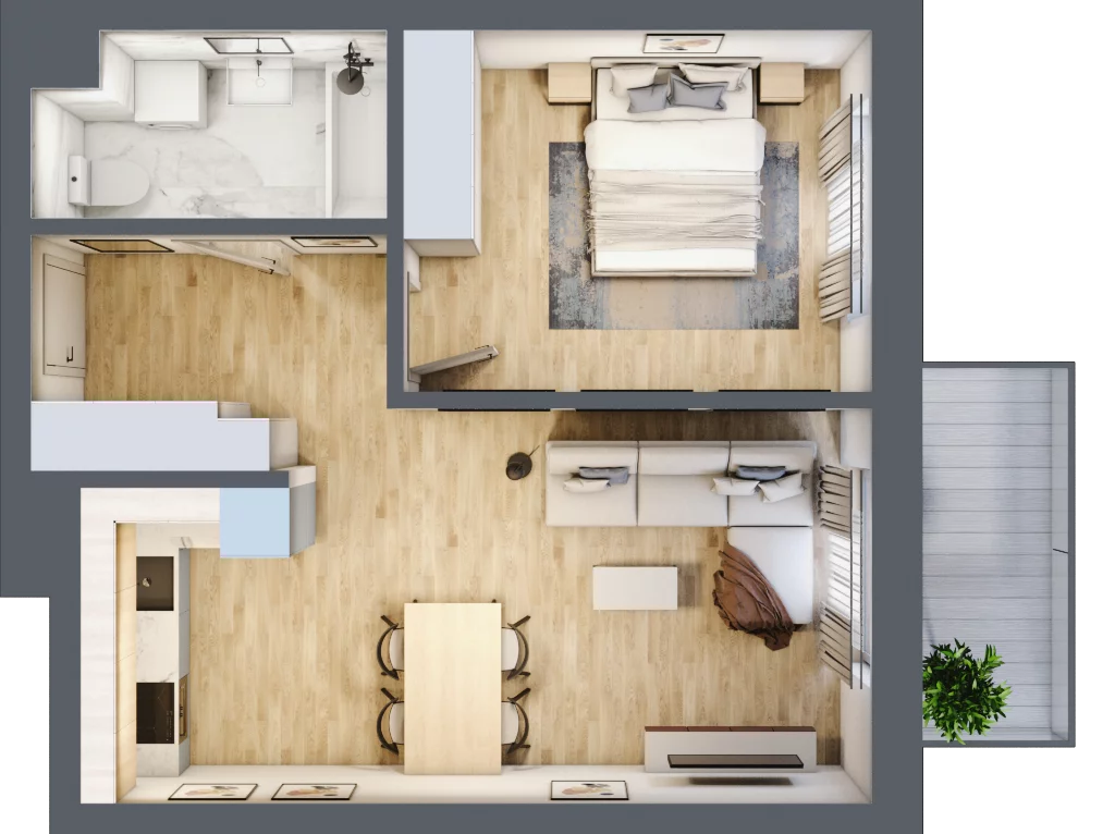 2 pokoje, mieszkanie 45,14 m², piętro 1, oferta nr B2.1.05, Zakamarki, Marki, Aleja Marszałka Józefa Piłsudskiego 102