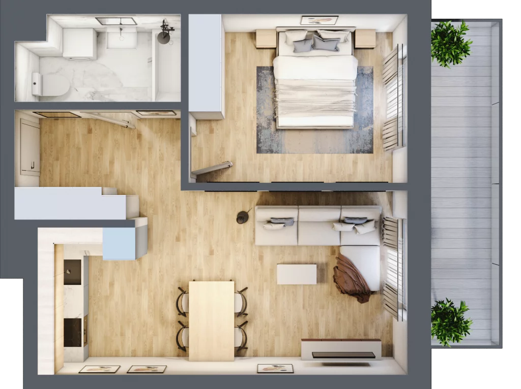 2 pokoje, mieszkanie 45,14 m², piętro 2, oferta nr B2.2.05, Zakamarki, Marki, Aleja Marszałka Józefa Piłsudskiego 102