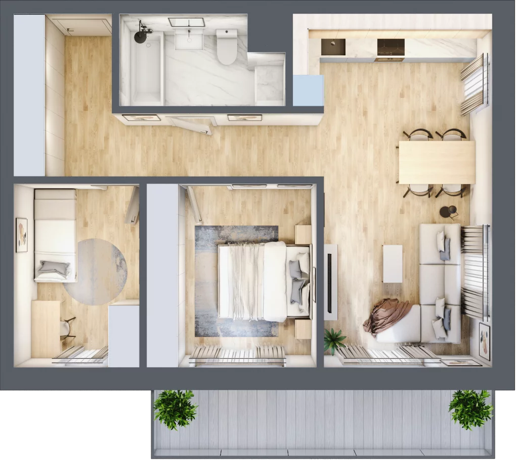 3 pokoje, mieszkanie 60,38 m², piętro 2, oferta nr B2.2.06, Zakamarki, Marki, Aleja Marszałka Józefa Piłsudskiego 102