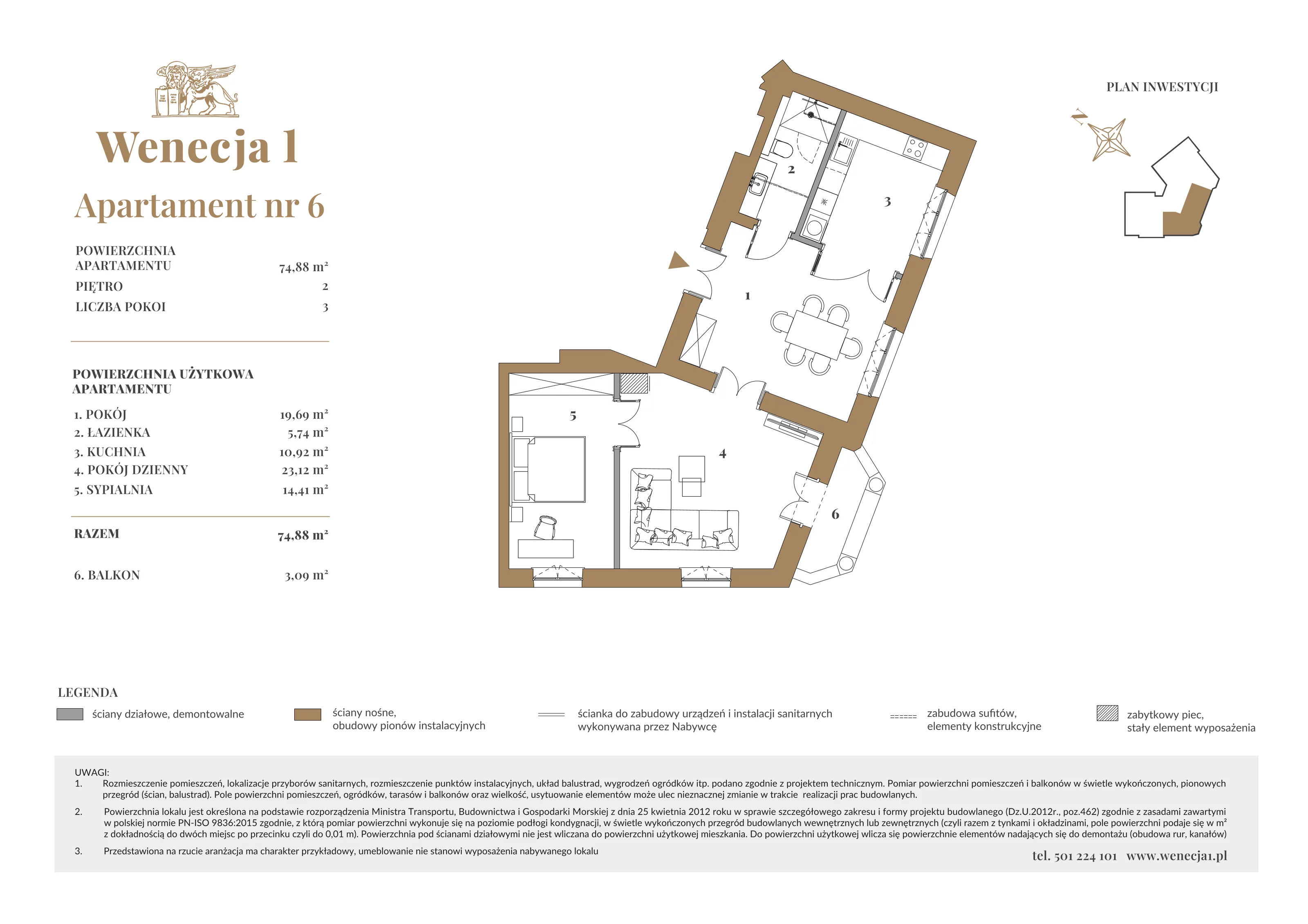 3 pokoje, apartament 74,88 m², piętro 2, oferta nr A6, Wenecja 1, Kraków, Stare Miasto, Piasek, ul. Wenecja / Garncarska