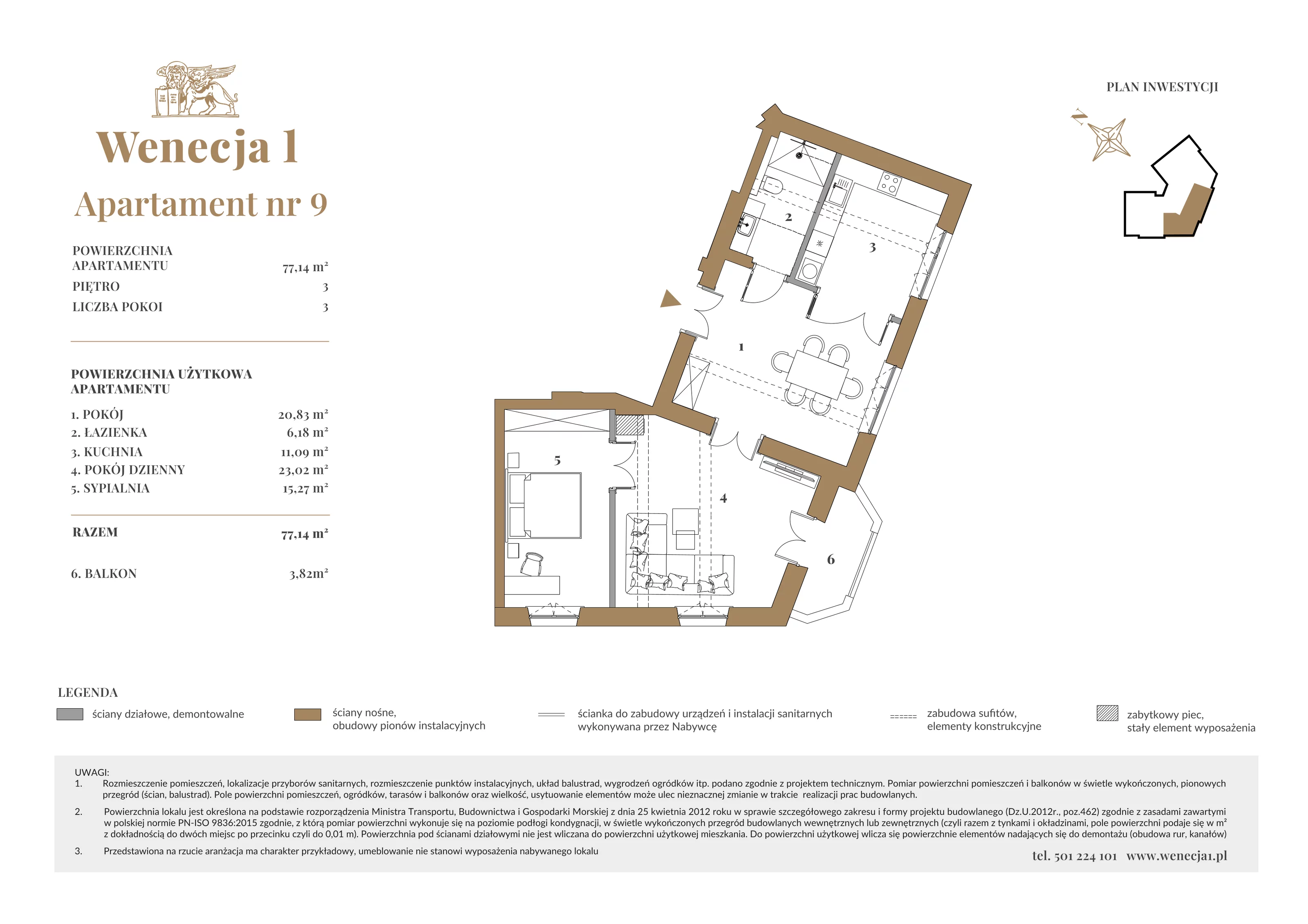 3 pokoje, apartament 77,14 m², piętro 3, oferta nr A9, Wenecja 1, Kraków, Stare Miasto, Piasek, ul. Wenecja / Garncarska