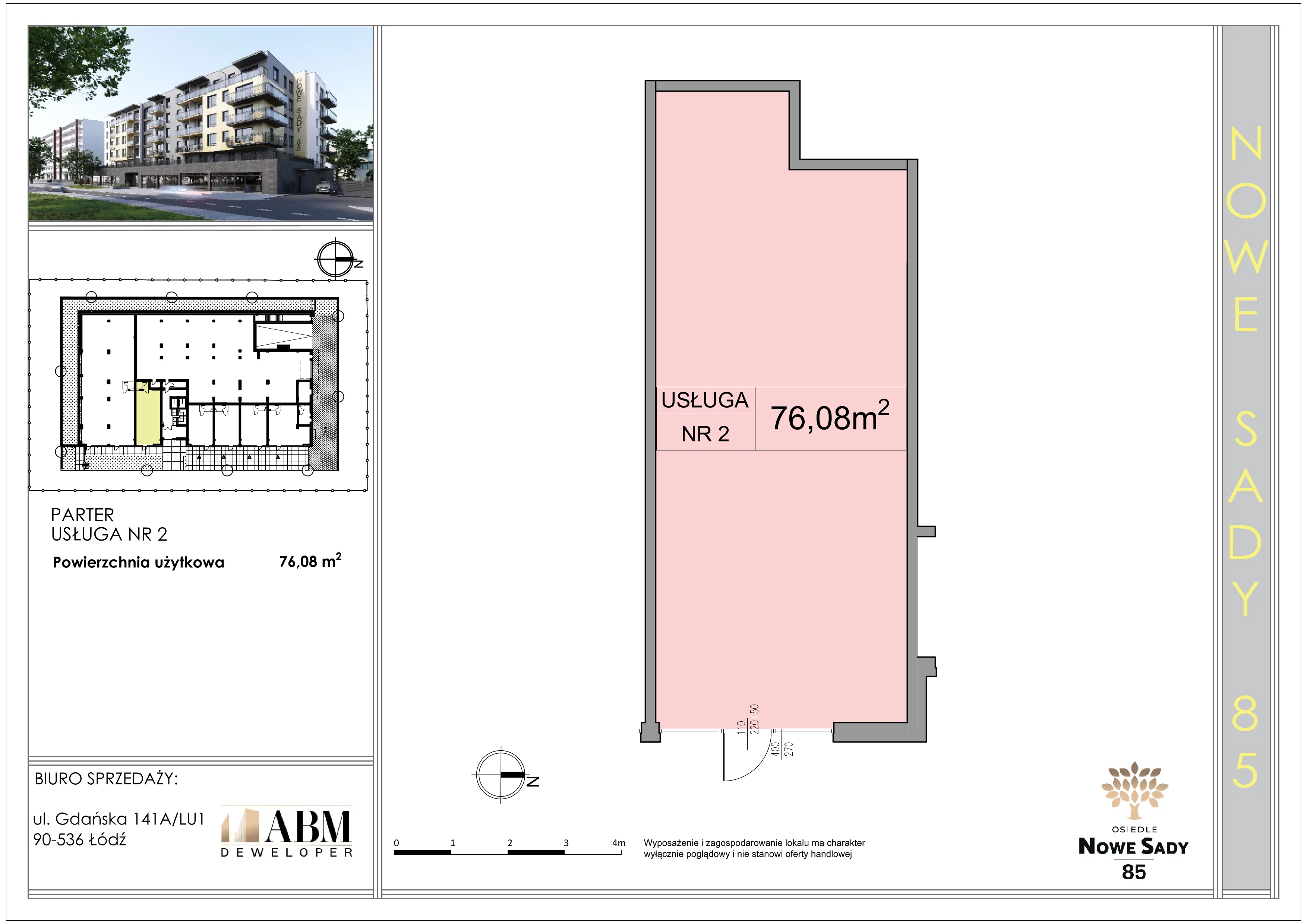 Lokal użytkowy 77,49 m², oferta nr U2, Nowe Sady 85, Łódź, Polesie, ul. Nowe Sady 85