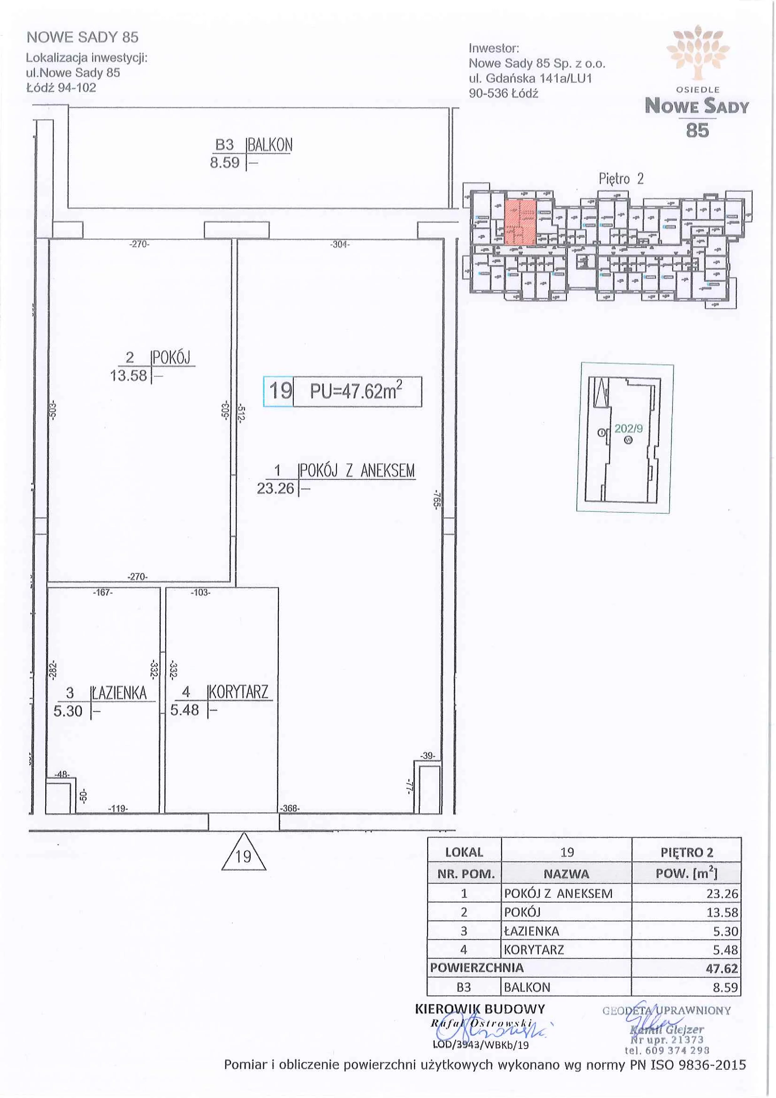 2 pokoje, mieszkanie 47,62 m², piętro 2, oferta nr M19, Nowe Sady 85, Łódź, Polesie, ul. Nowe Sady 85