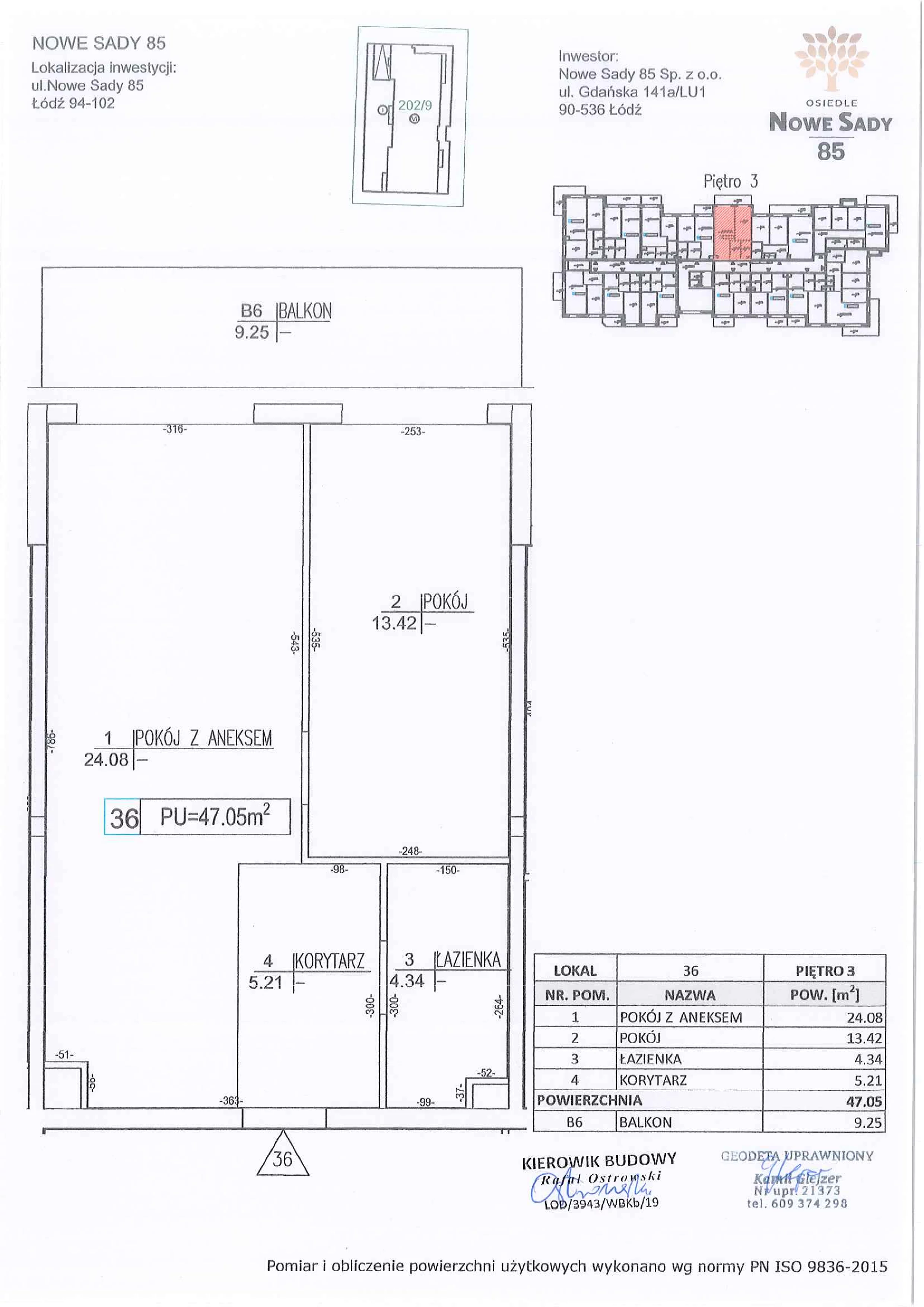 2 pokoje, mieszkanie 47,05 m², piętro 3, oferta nr M36, Nowe Sady 85, Łódź, Polesie, ul. Nowe Sady 85
