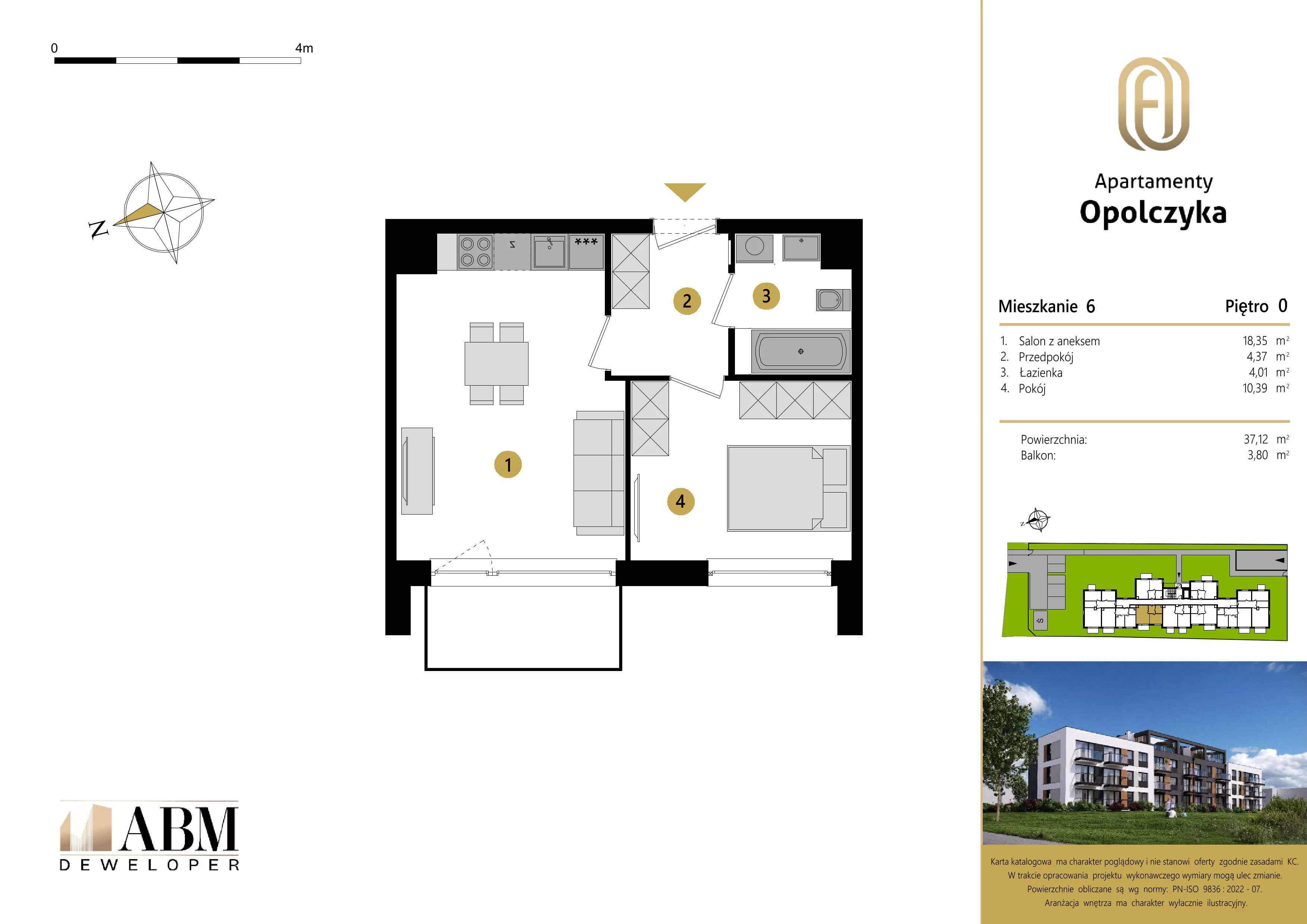 2 pokoje, mieszkanie 37,12 m², parter, oferta nr M6, Apartamenty Opolczyka, Łódź, Widzew, Olechów, ul. Opolczyka 16