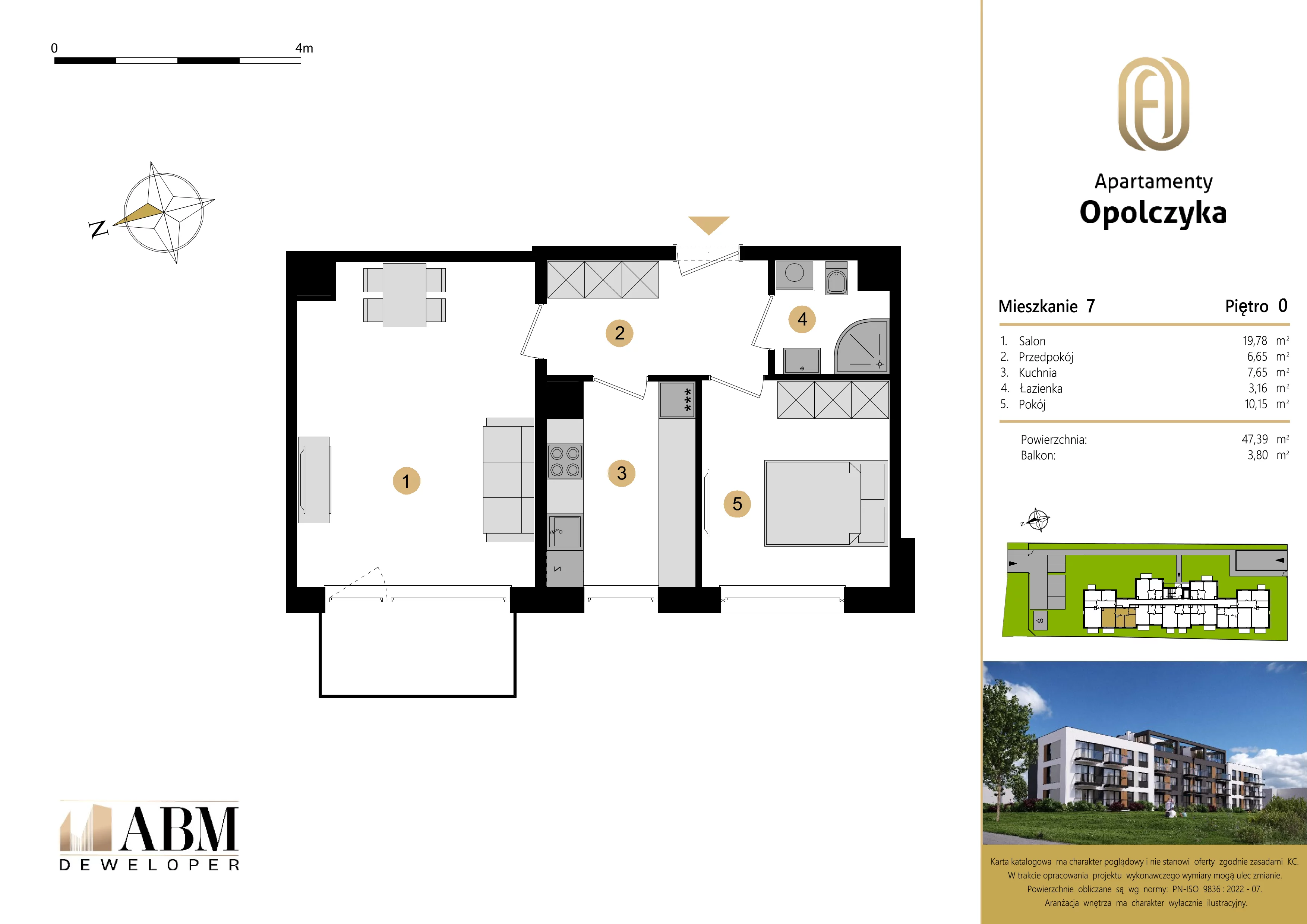 2 pokoje, mieszkanie 47,39 m², parter, oferta nr M7, Apartamenty Opolczyka, Łódź, Widzew, Olechów, ul. Opolczyka 16