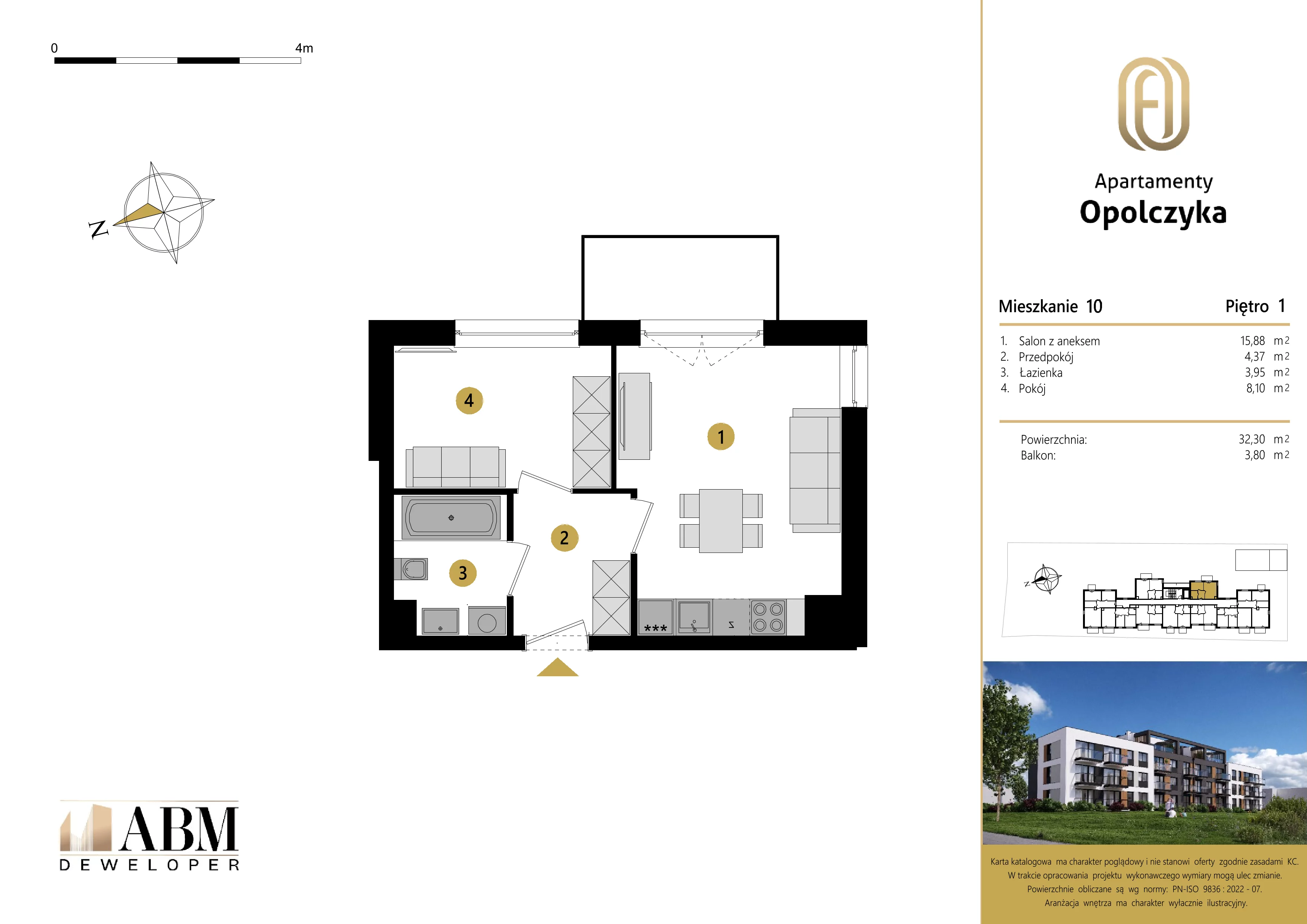 2 pokoje, mieszkanie 32,30 m², piętro 1, oferta nr M10, Apartamenty Opolczyka, Łódź, Widzew, Olechów, ul. Opolczyka 16