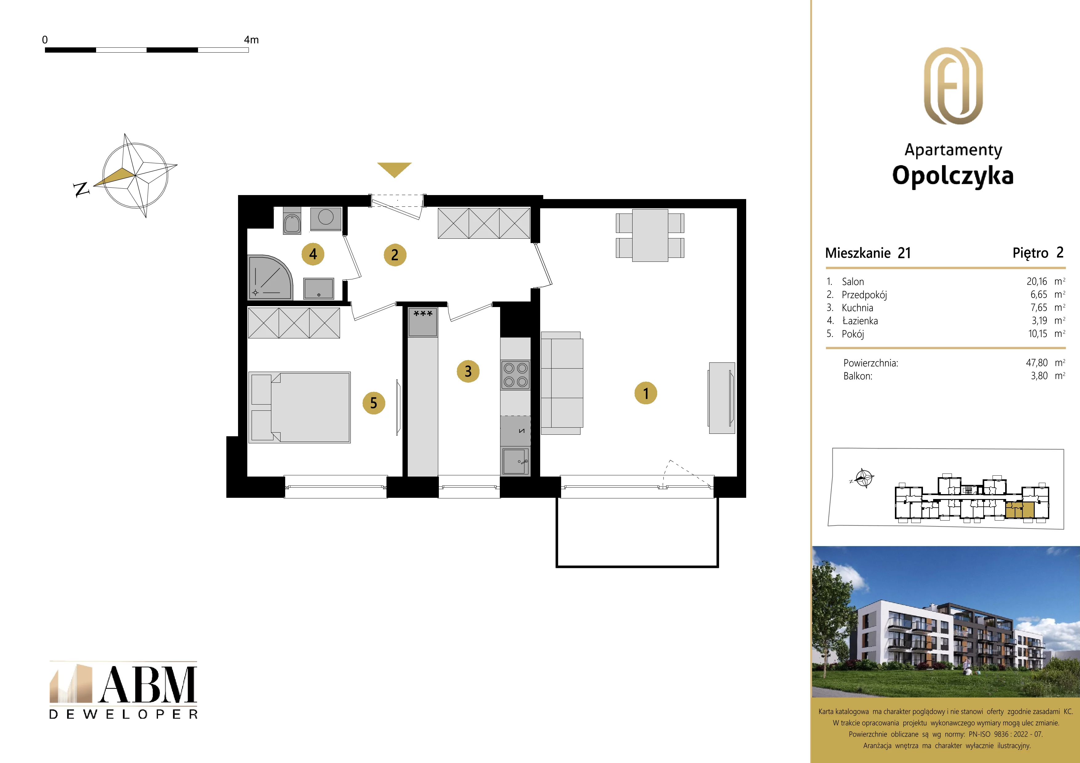 2 pokoje, mieszkanie 47,80 m², piętro 2, oferta nr M21, Apartamenty Opolczyka, Łódź, Widzew, Olechów, ul. Opolczyka 16