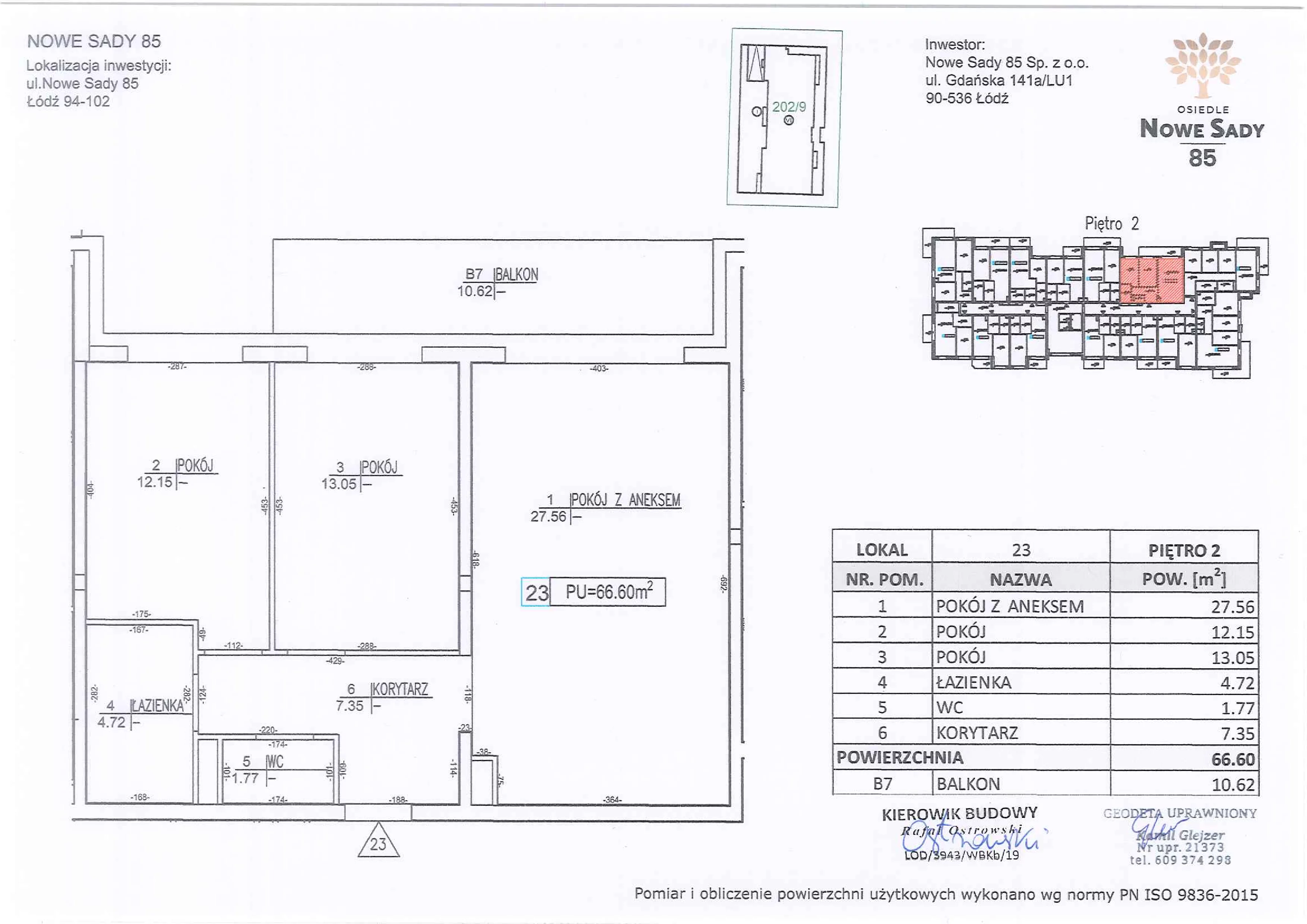 3 pokoje, mieszkanie 66,60 m², piętro 2, oferta nr M23, Nowe Sady 85, Łódź, Polesie, ul. Nowe Sady 85