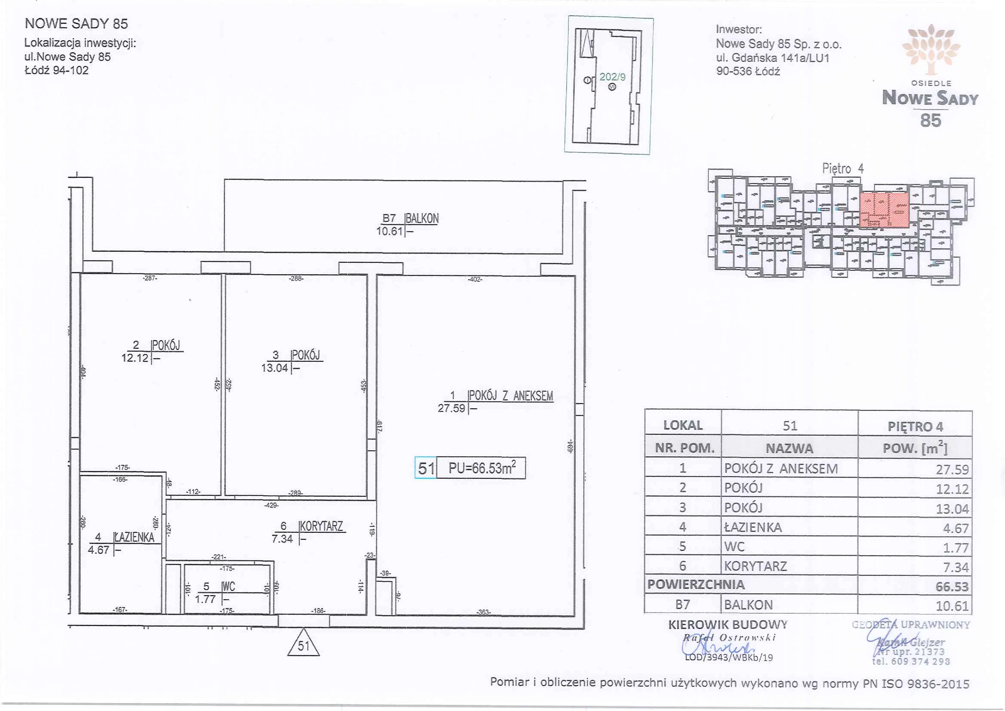 3 pokoje, mieszkanie 66,53 m², piętro 4, oferta nr M51, Nowe Sady 85, Łódź, Polesie, ul. Nowe Sady 85
