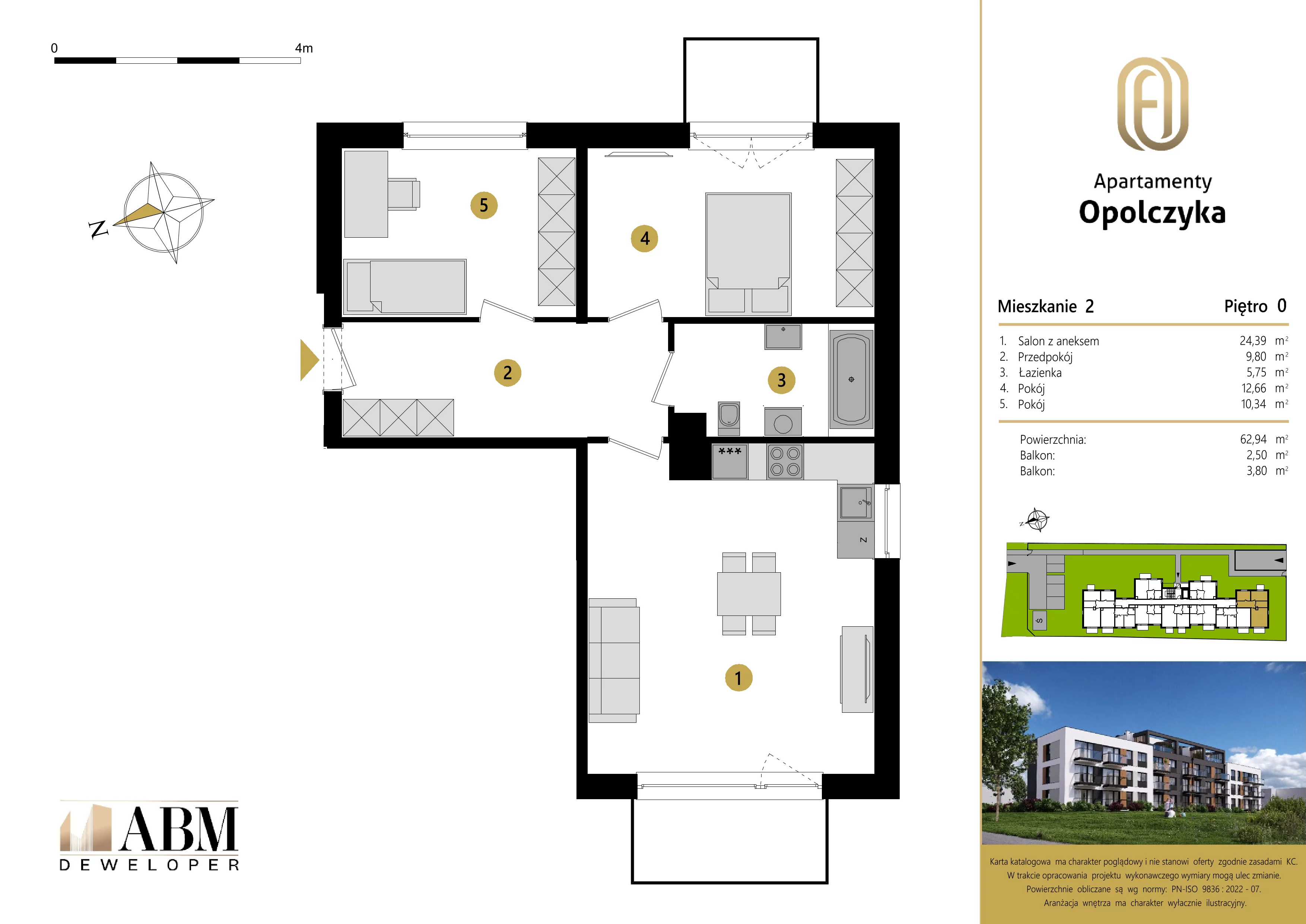 3 pokoje, mieszkanie 62,94 m², parter, oferta nr M2, Apartamenty Opolczyka, Łódź, Widzew, Olechów, ul. Opolczyka 16