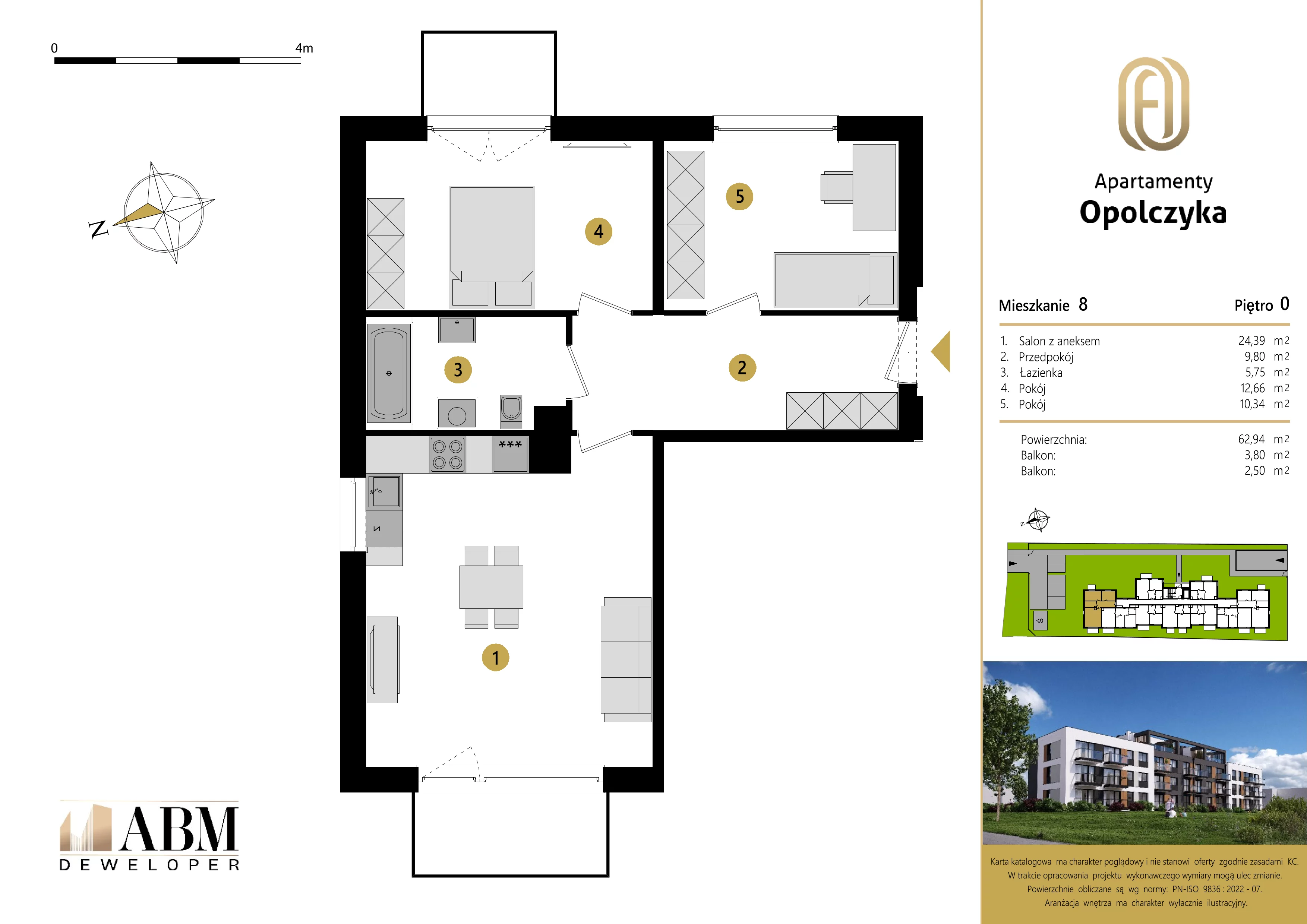 3 pokoje, mieszkanie 62,94 m², parter, oferta nr M8, Apartamenty Opolczyka, Łódź, Widzew, Olechów, ul. Opolczyka 16
