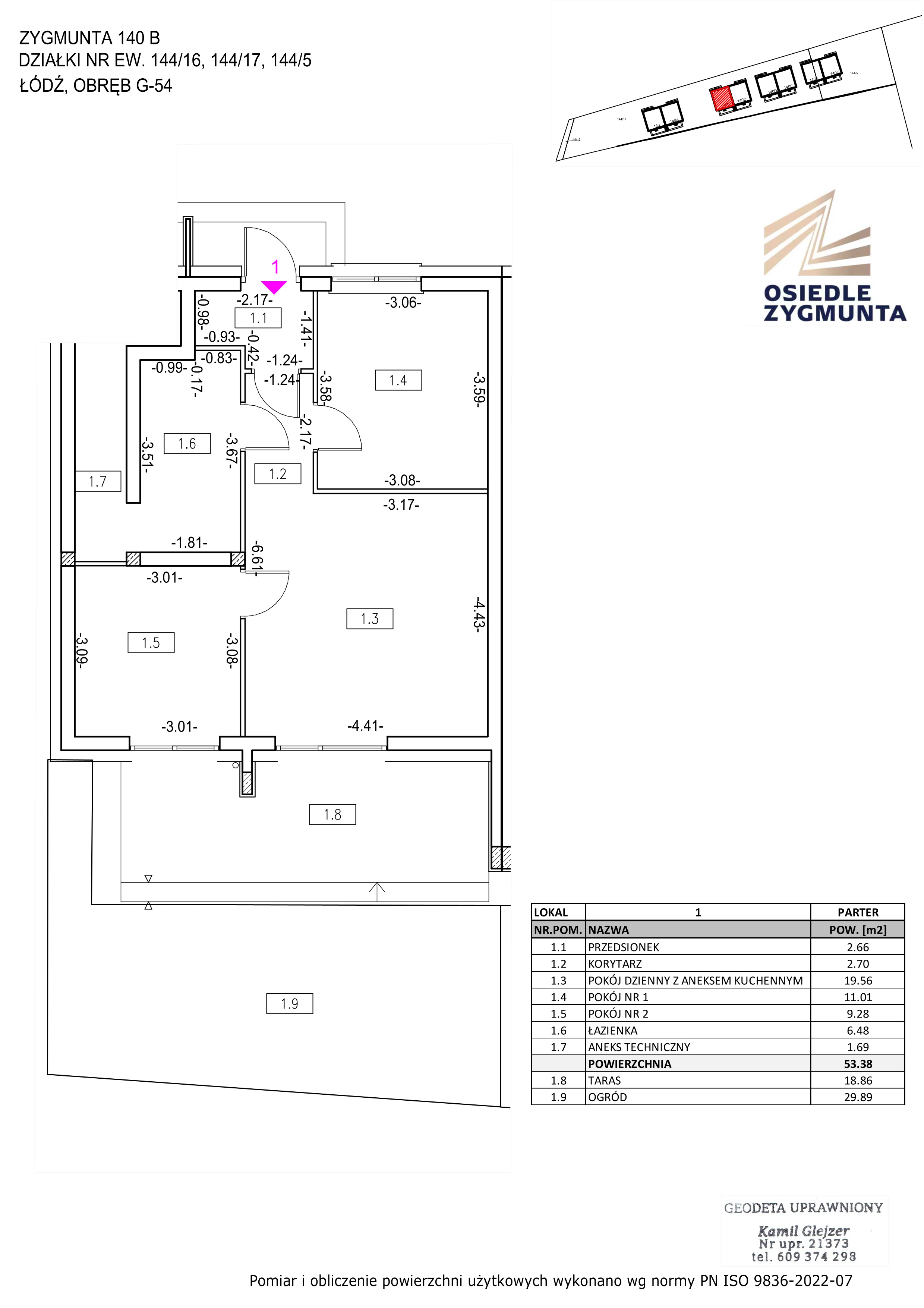 3 pokoje, mieszkanie 53,38 m², parter, oferta nr M6, Osiedle Zygmunta, Łódź, Górna, ul. Zygmunta 140