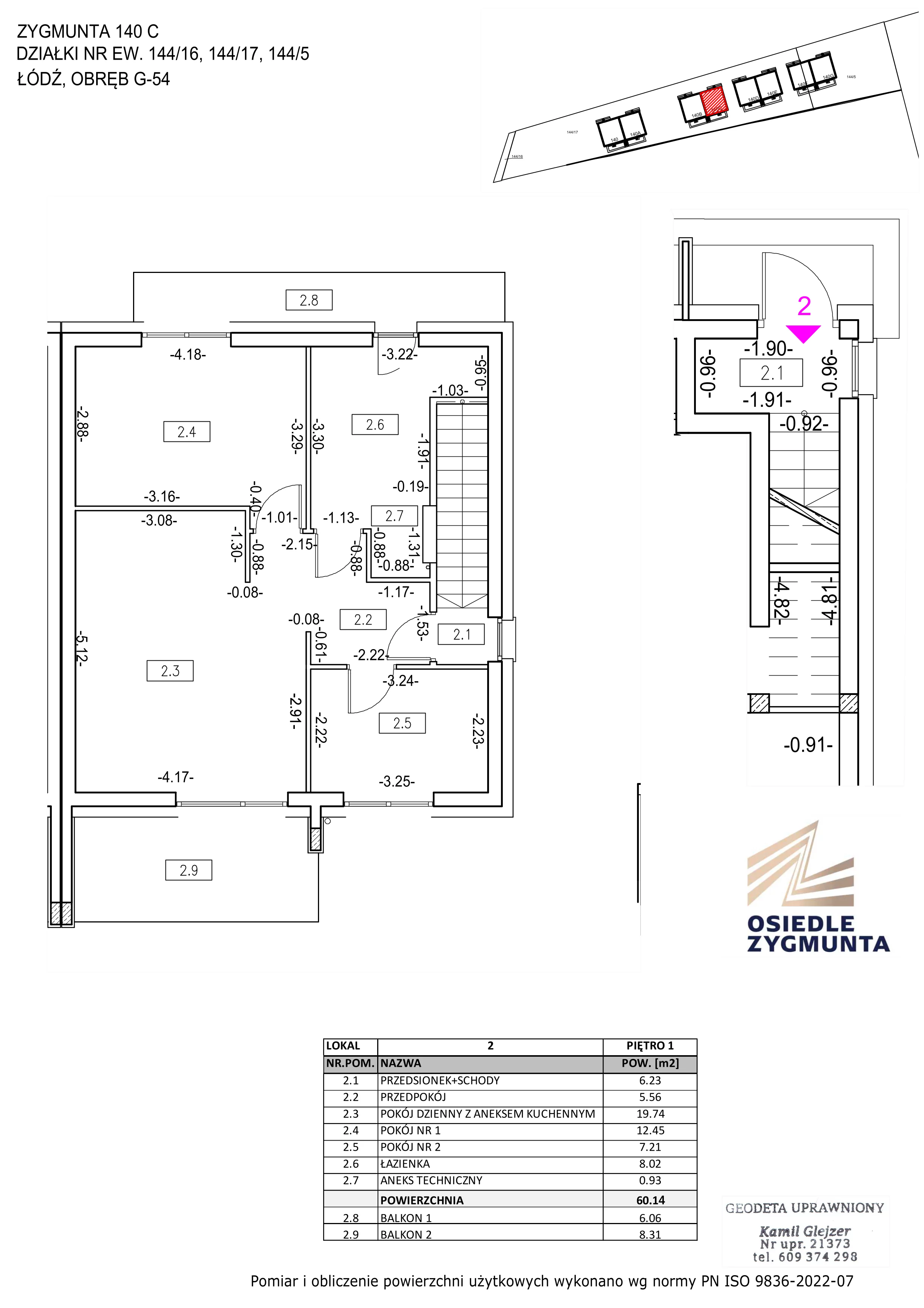 3 pokoje, mieszkanie 60,14 m², piętro 1, oferta nr M8, Osiedle Zygmunta, Łódź, Górna, ul. Zygmunta 140