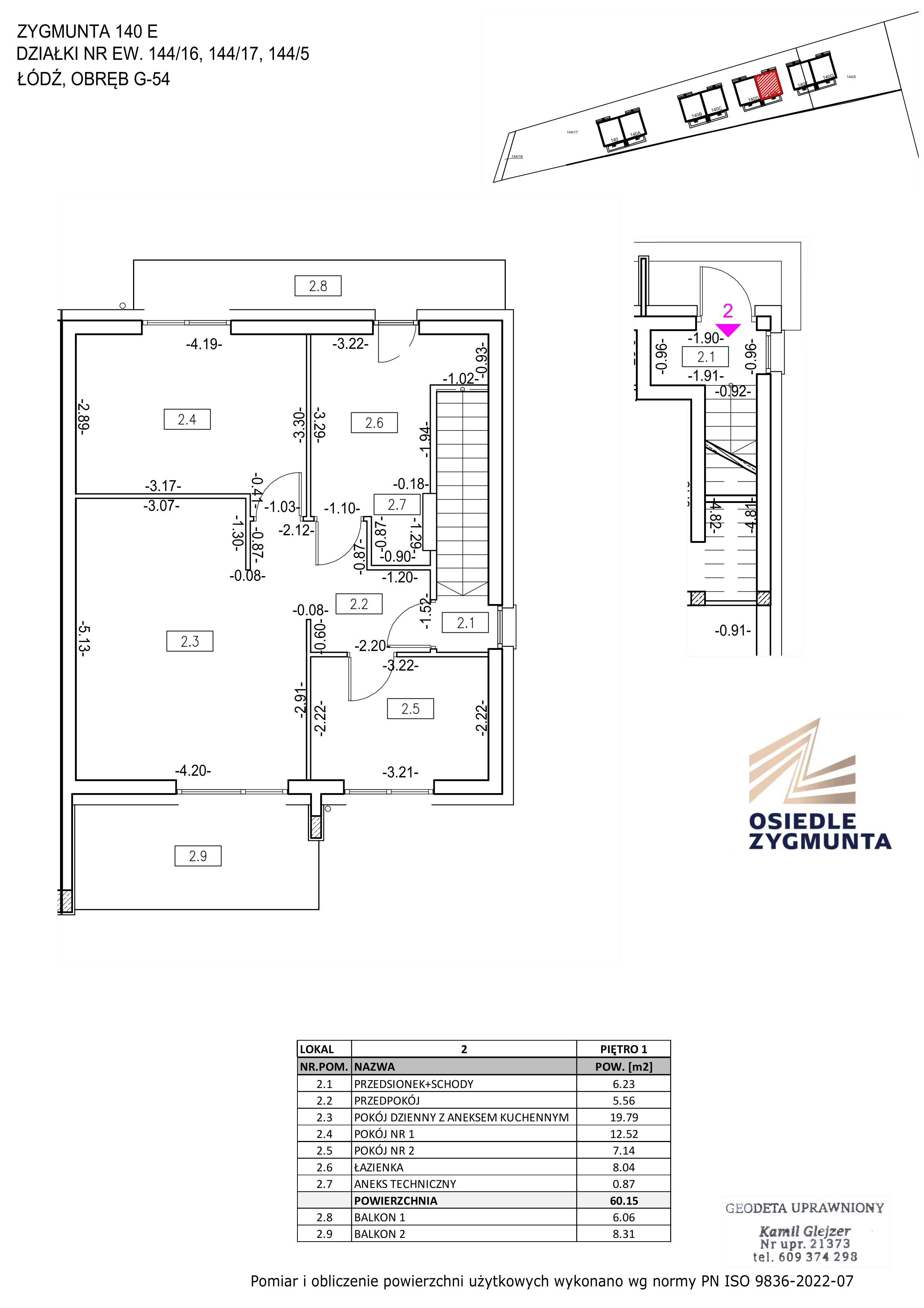 3 pokoje, mieszkanie 60,15 m², piętro 1, oferta nr M12, Osiedle Zygmunta, Łódź, Górna, ul. Zygmunta 140