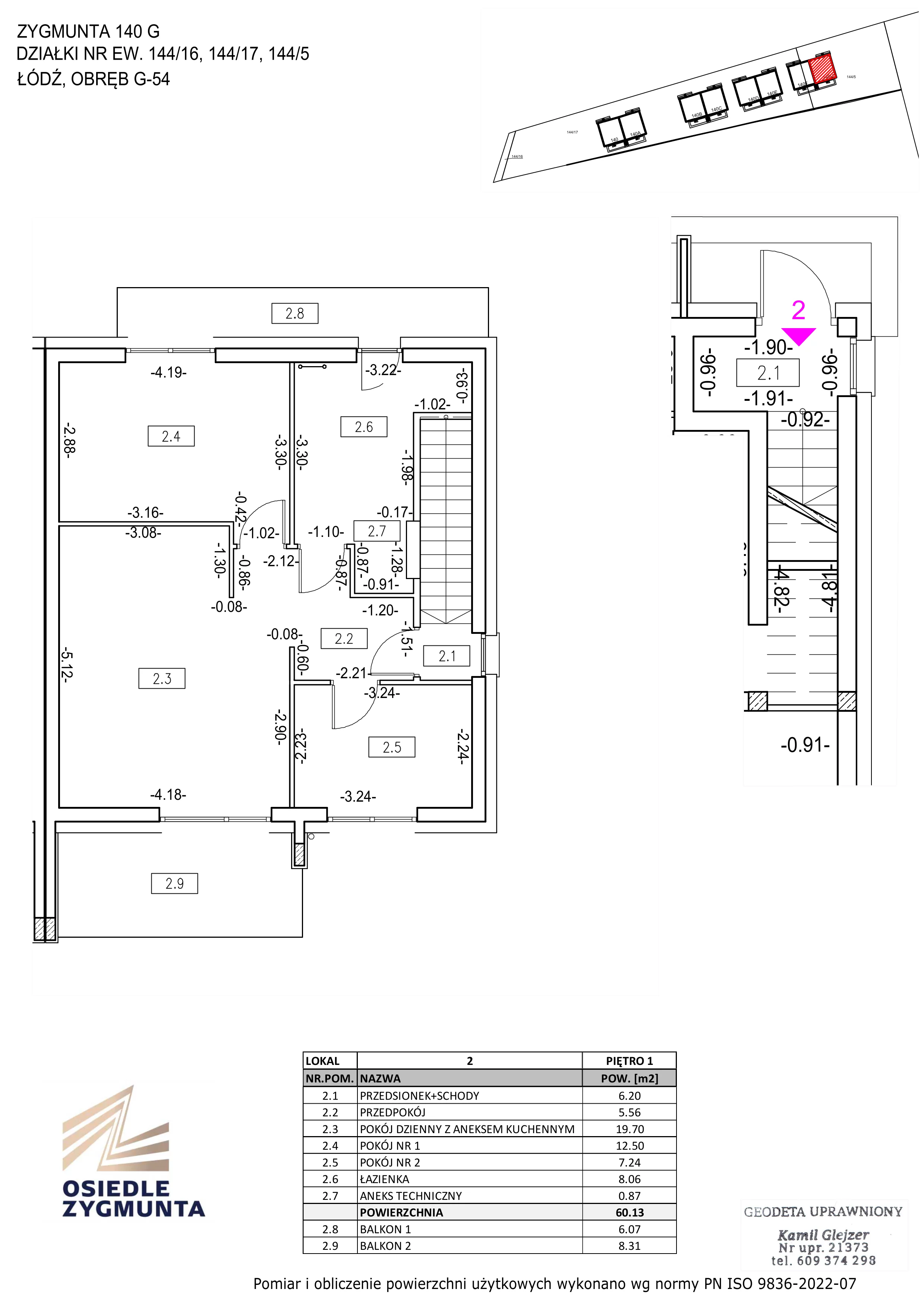 3 pokoje, mieszkanie 60,13 m², piętro 1, oferta nr M16, Osiedle Zygmunta, Łódź, Górna, ul. Zygmunta 140