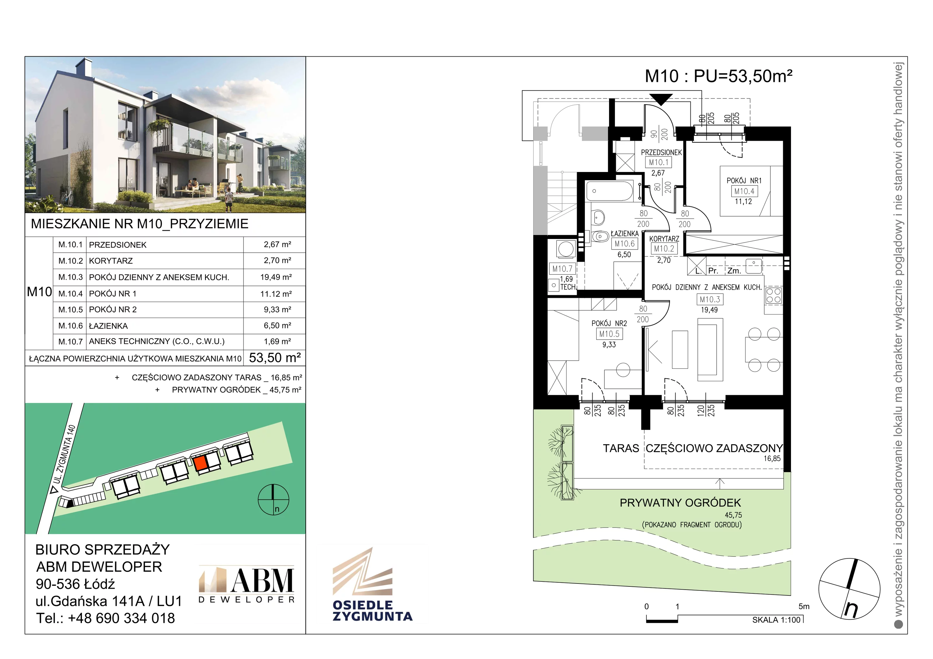 Mieszkanie 53,50 m², parter, oferta nr M10, Osiedle Zygmunta, Łódź, Górna, ul. Zygmunta 24