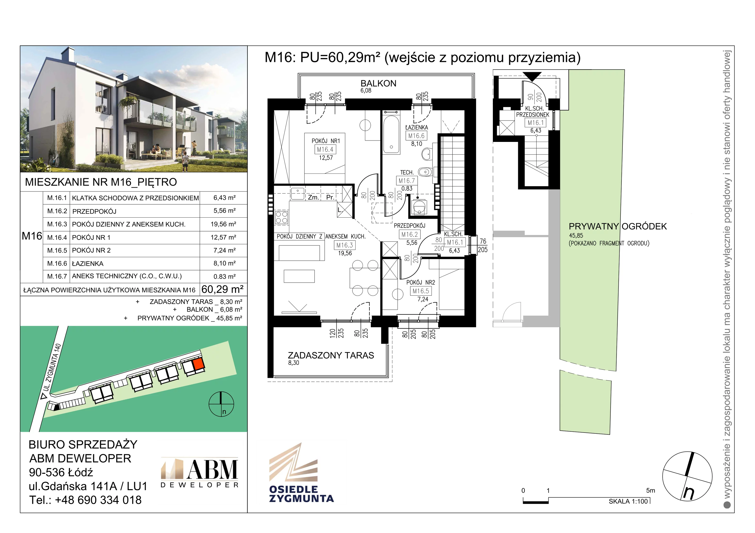 Mieszkanie 60,29 m², piętro 1, oferta nr M16, Osiedle Zygmunta, Łódź, Górna, ul. Zygmunta 24