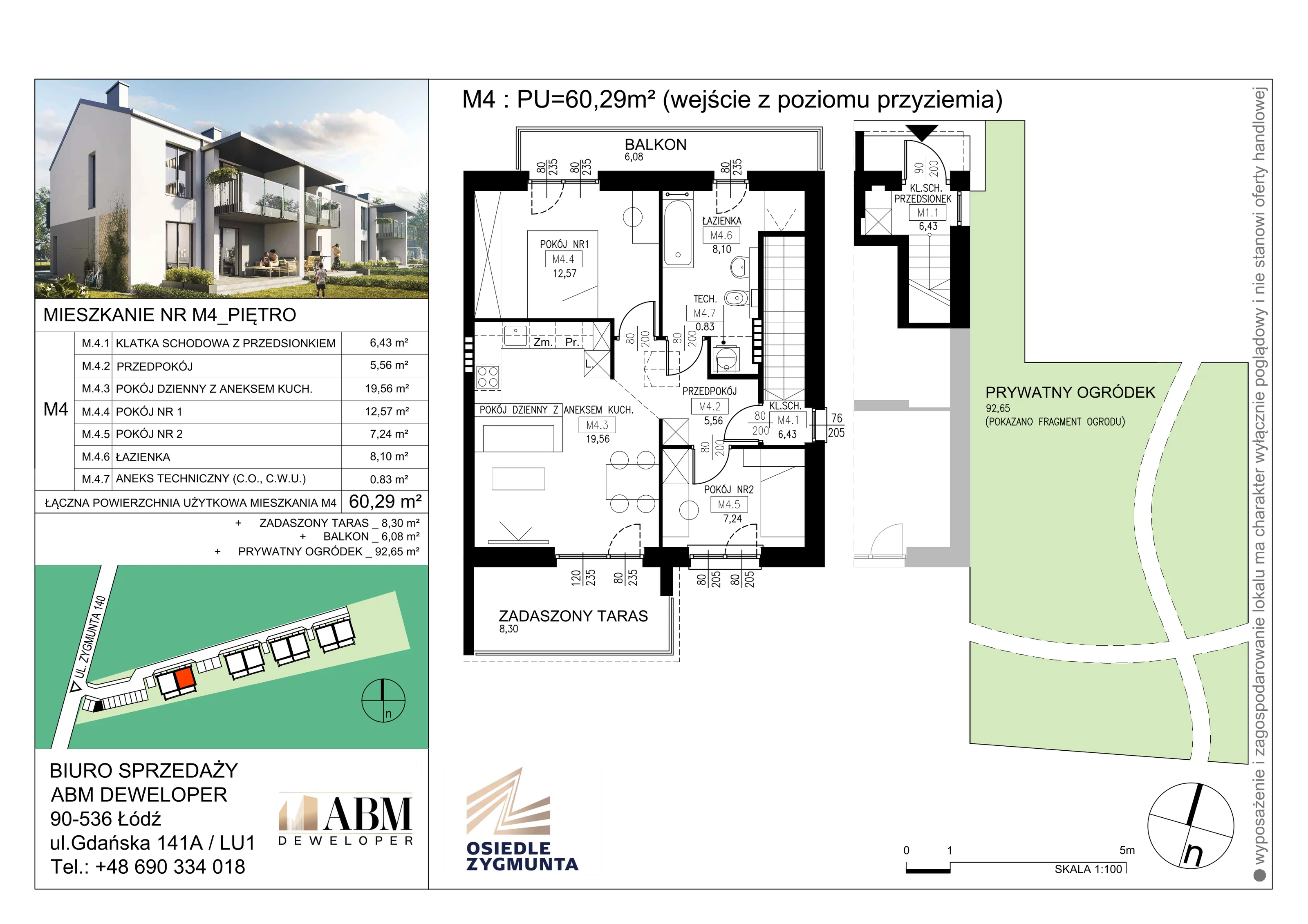 Mieszkanie 60,29 m², piętro 1, oferta nr M4, Osiedle Zygmunta, Łódź, Górna, ul. Zygmunta 24