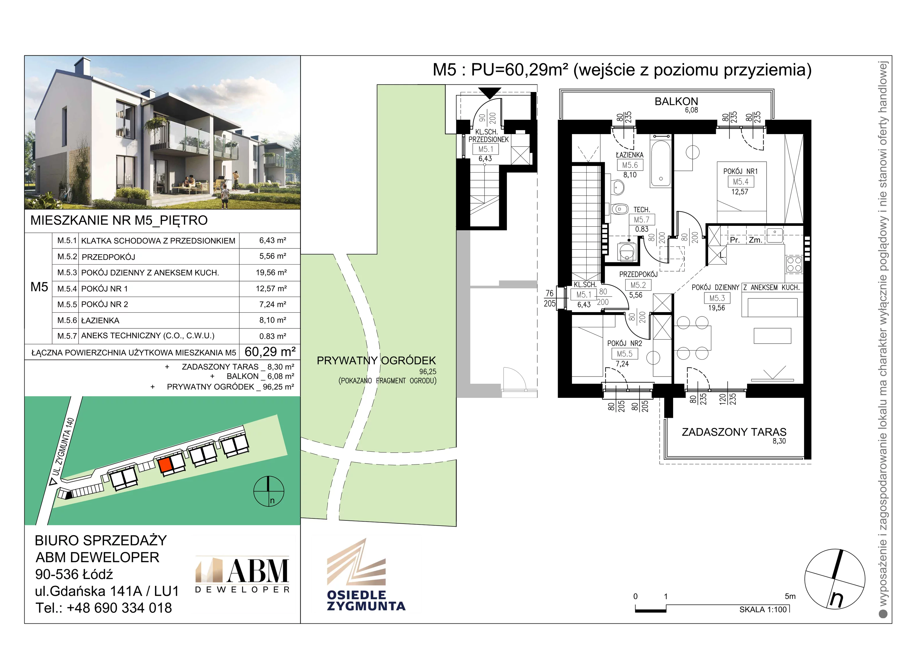 Mieszkanie 60,29 m², piętro 1, oferta nr M5, Osiedle Zygmunta, Łódź, Górna, ul. Zygmunta 24