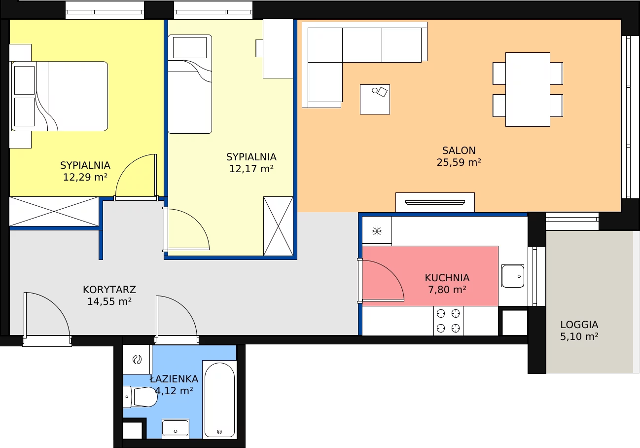 Nowe mieszkanie, 76,43 m², 3 pokoje, 3 piętro, oferta nr A/12