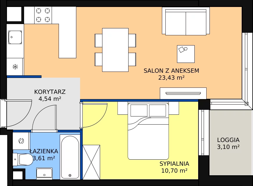 Nowe mieszkanie, 42,28 m², 2 pokoje, 5 piętro, oferta nr C/46