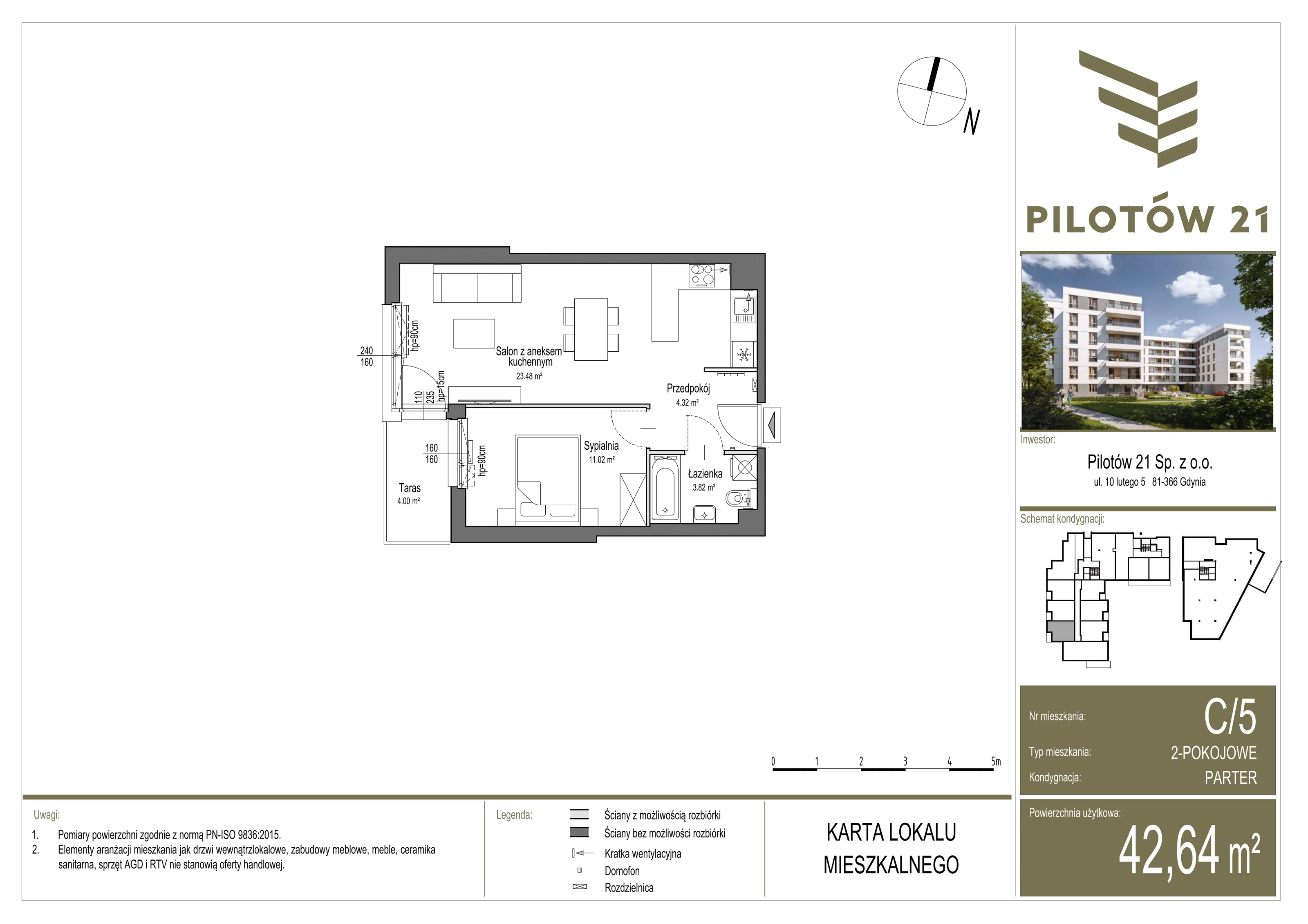 Mieszkanie 42,56 m², parter, oferta nr C/5, Pilotów 21, Gdańsk, Zaspa, Zaspa-Młyniec, ul. Pilotów 21