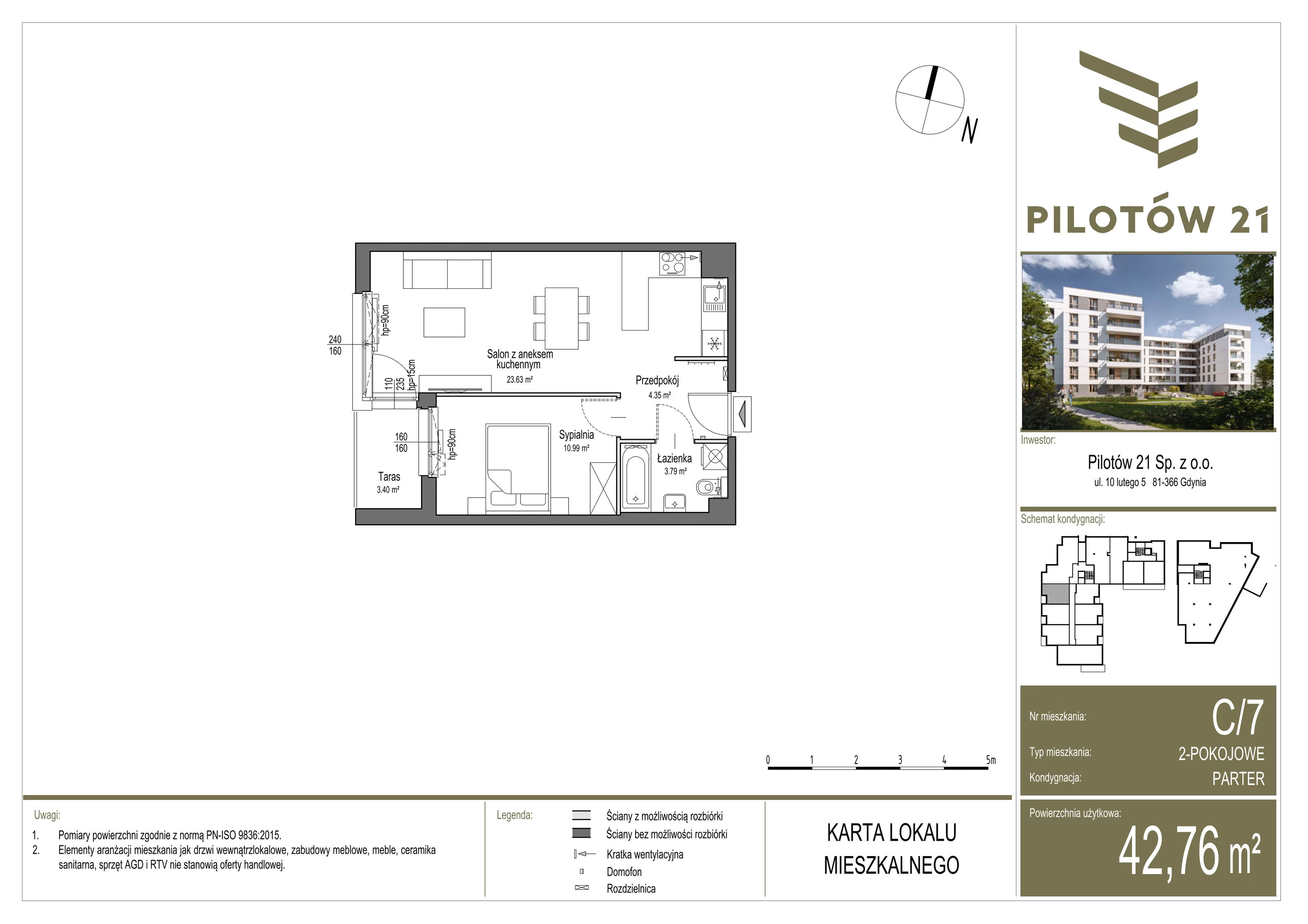 Mieszkanie 42,71 m², parter, oferta nr C/7, Pilotów 21, Gdańsk, Zaspa, Zaspa-Młyniec, ul. Pilotów 21