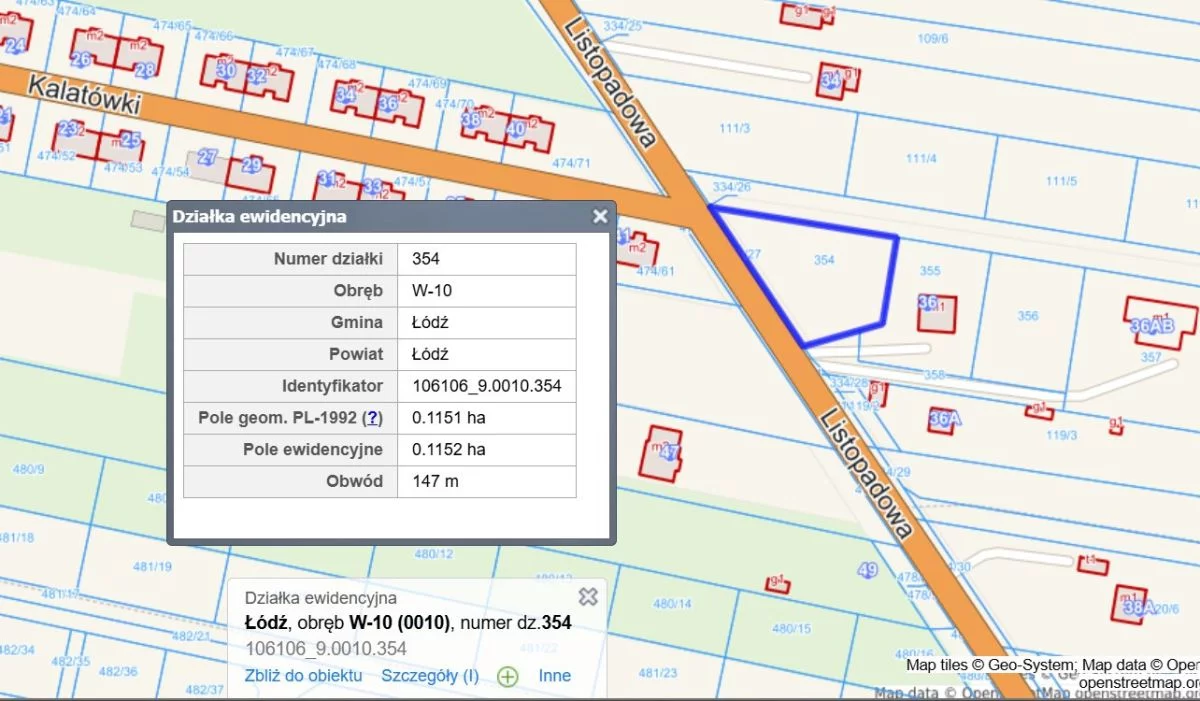 Działka 1 151,00 m², oferta nr , MNO294993, Łódź, Widzew, Stoki, Listopadowa