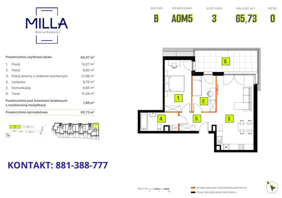 Mieszkanie na sprzedaż, 65,73 m², 3 pokoje, parter, oferta nr MNO821164