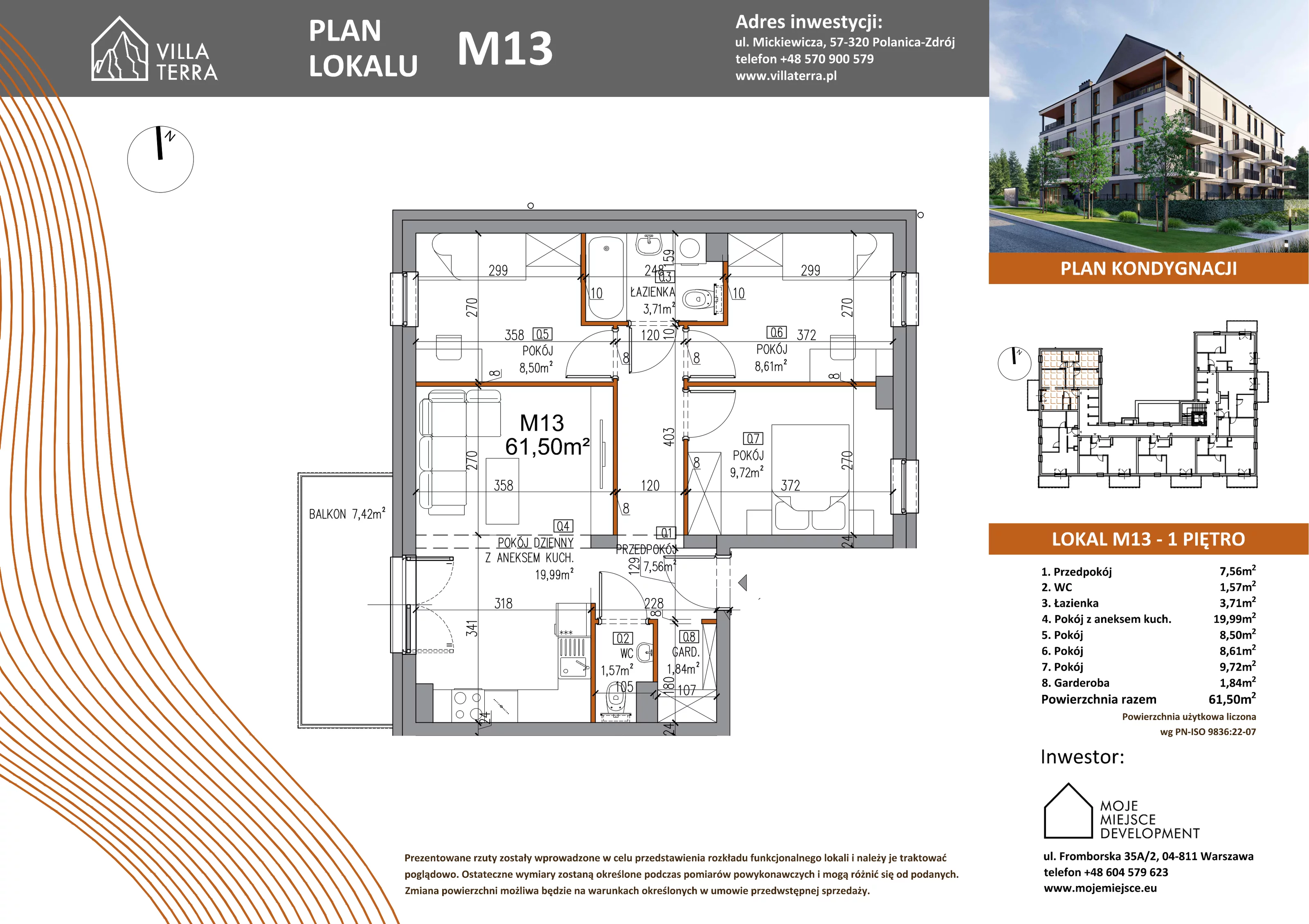 Apartament 61,61 m², piętro 1, oferta nr M13, Villa Terra		, Polanica-Zdrój, ul. Mickiewicza 2C