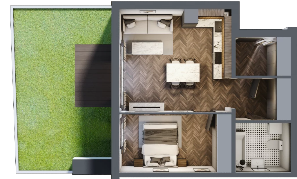 2 pokoje, mieszkanie 46,29 m², parter, oferta nr B3.1, Tarasy Moderno, Kraków, Łagiewniki-Borek Fałęcki, ul. Zbrojarzy
