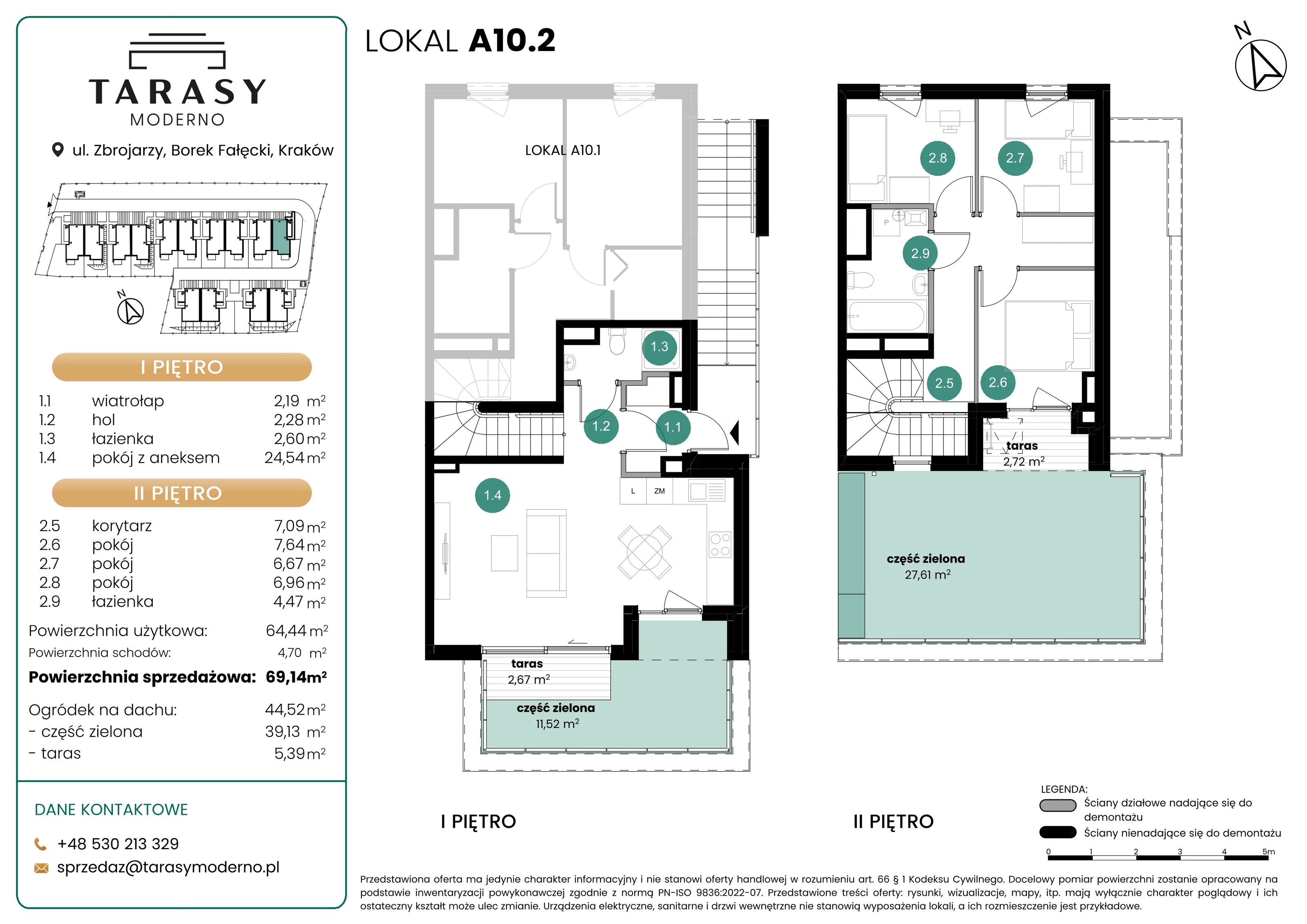 4 pokoje, mieszkanie 69,14 m², piętro 1, oferta nr A10.2, Tarasy Moderno, Kraków, Łagiewniki-Borek Fałęcki, ul. Zbrojarzy