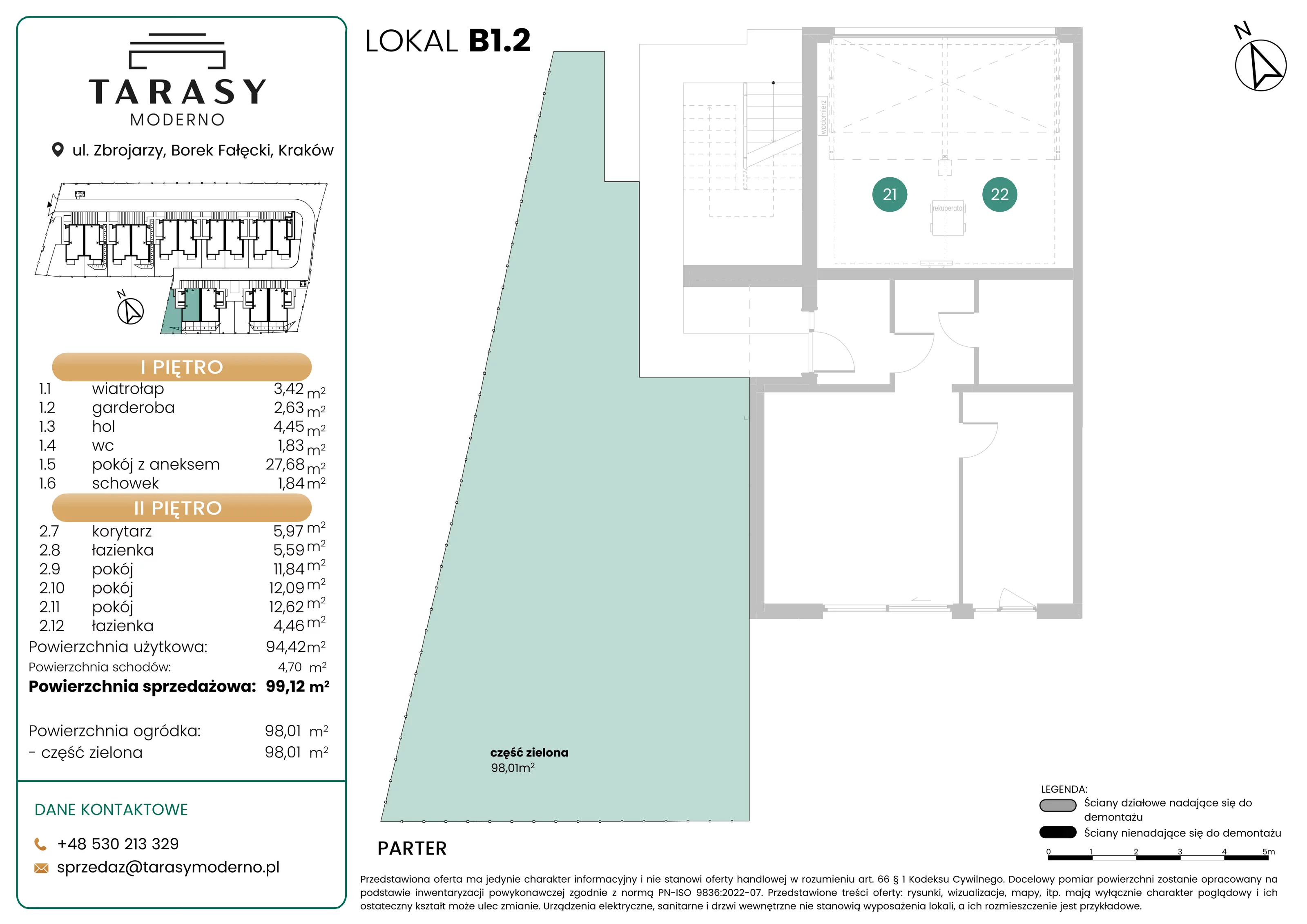 4 pokoje, mieszkanie 99,12 m², piętro 1, oferta nr B1.2, Tarasy Moderno, Kraków, Łagiewniki-Borek Fałęcki, ul. Zbrojarzy