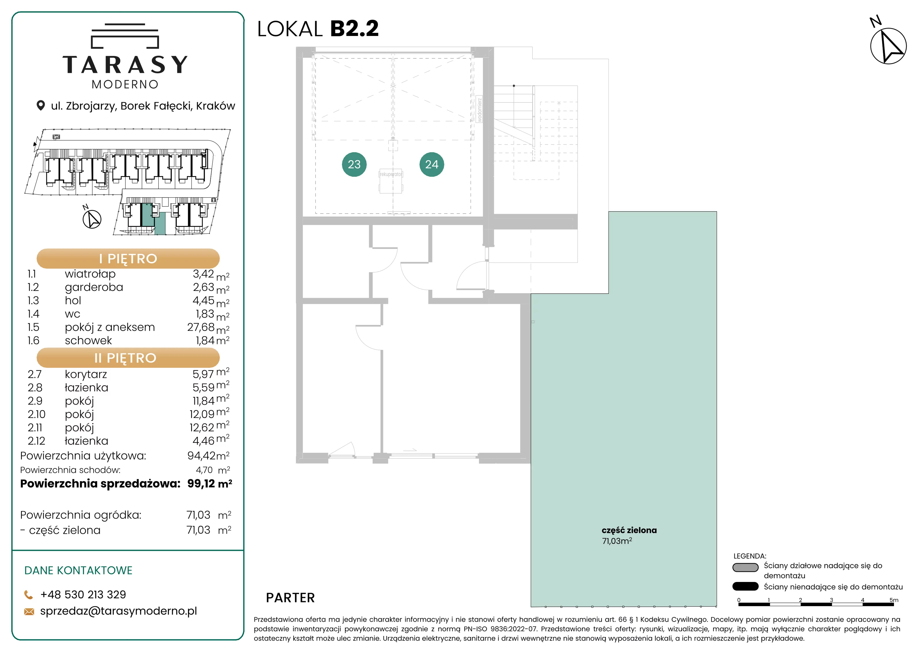 4 pokoje, mieszkanie 99,12 m², piętro 1, oferta nr B2.2, Tarasy Moderno, Kraków, Łagiewniki-Borek Fałęcki, ul. Zbrojarzy