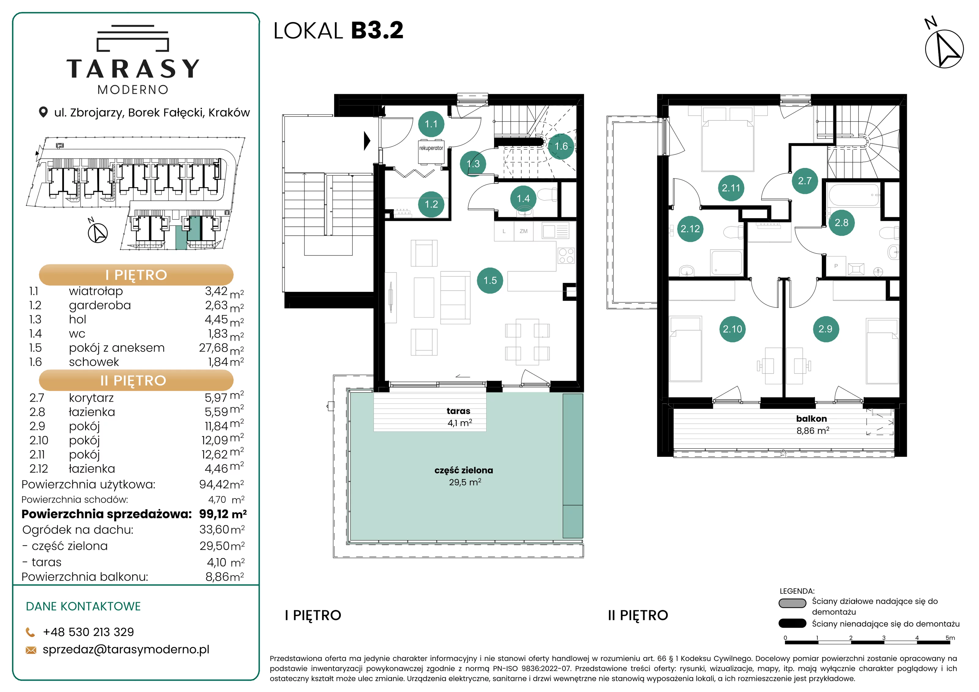 4 pokoje, mieszkanie 99,12 m², piętro 1, oferta nr B3.2, Tarasy Moderno, Kraków, Łagiewniki-Borek Fałęcki, ul. Zbrojarzy