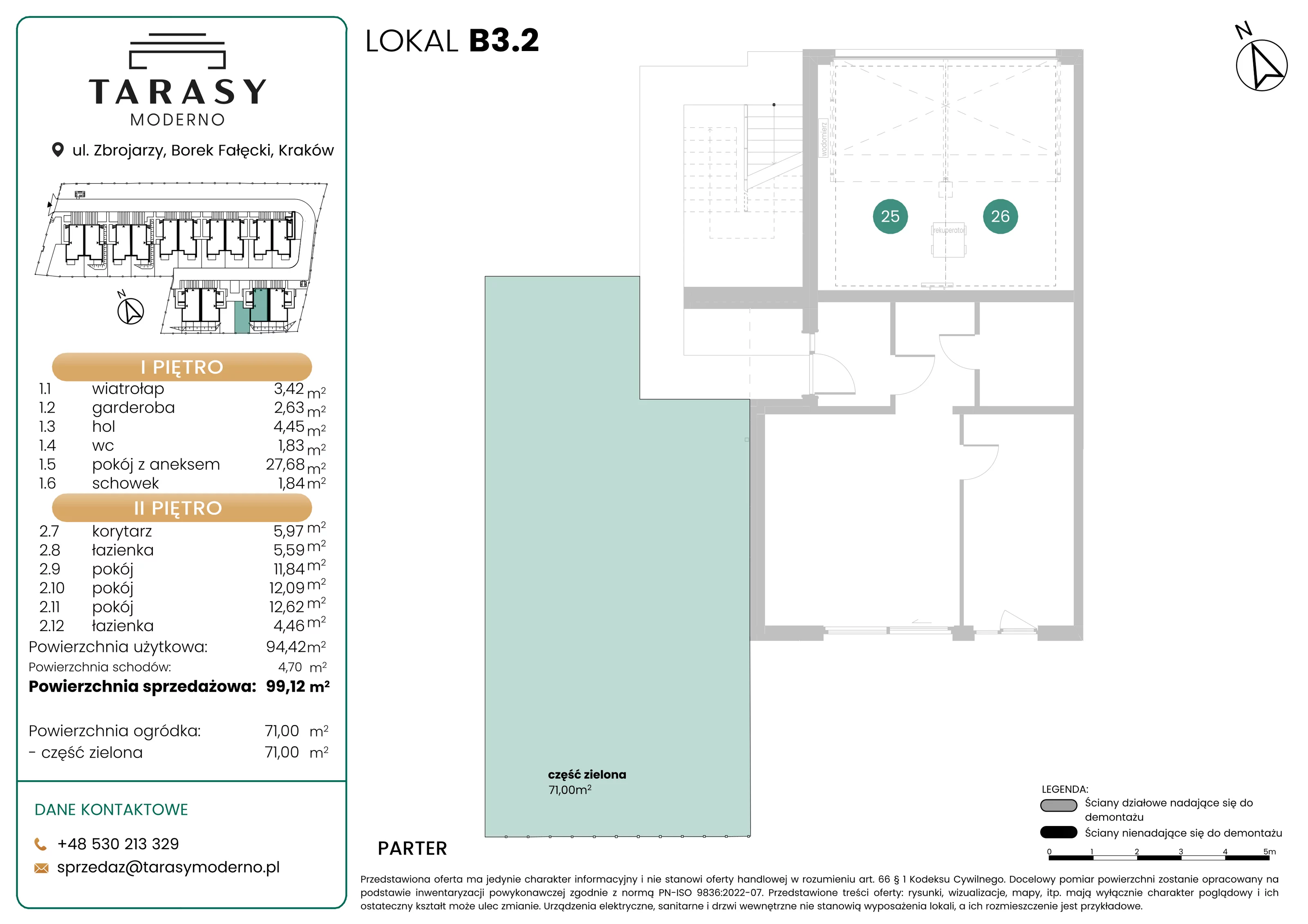 4 pokoje, mieszkanie 99,12 m², piętro 1, oferta nr B3.2, Tarasy Moderno, Kraków, Łagiewniki-Borek Fałęcki, ul. Zbrojarzy