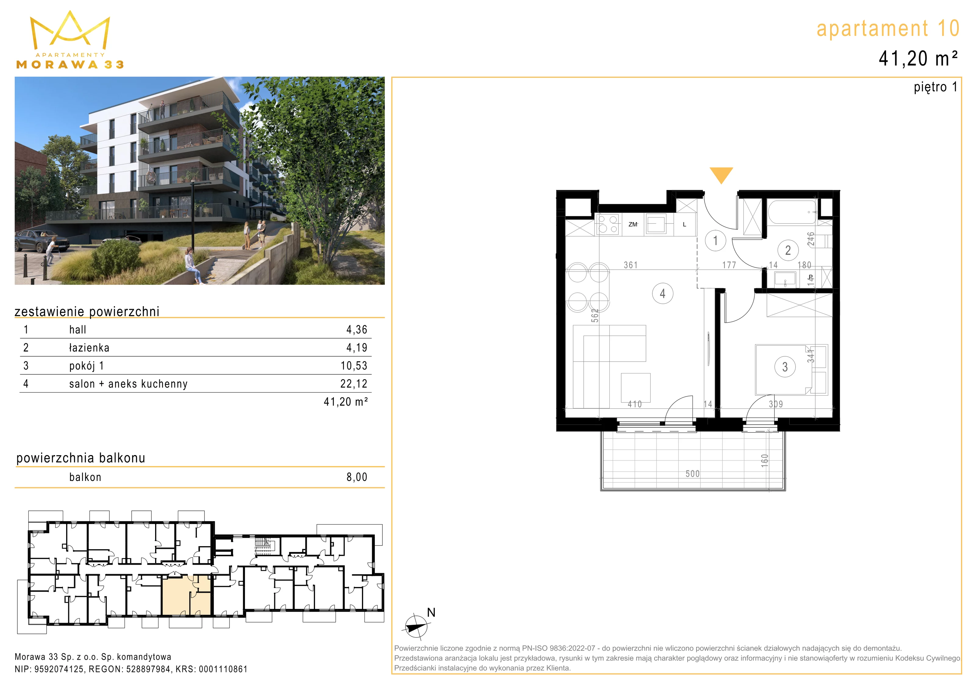 Mieszkanie 41,20 m², piętro 1, oferta nr 10, Morawa 33, Katowice, Szopienice-Burowiec, ul. Morawa 33