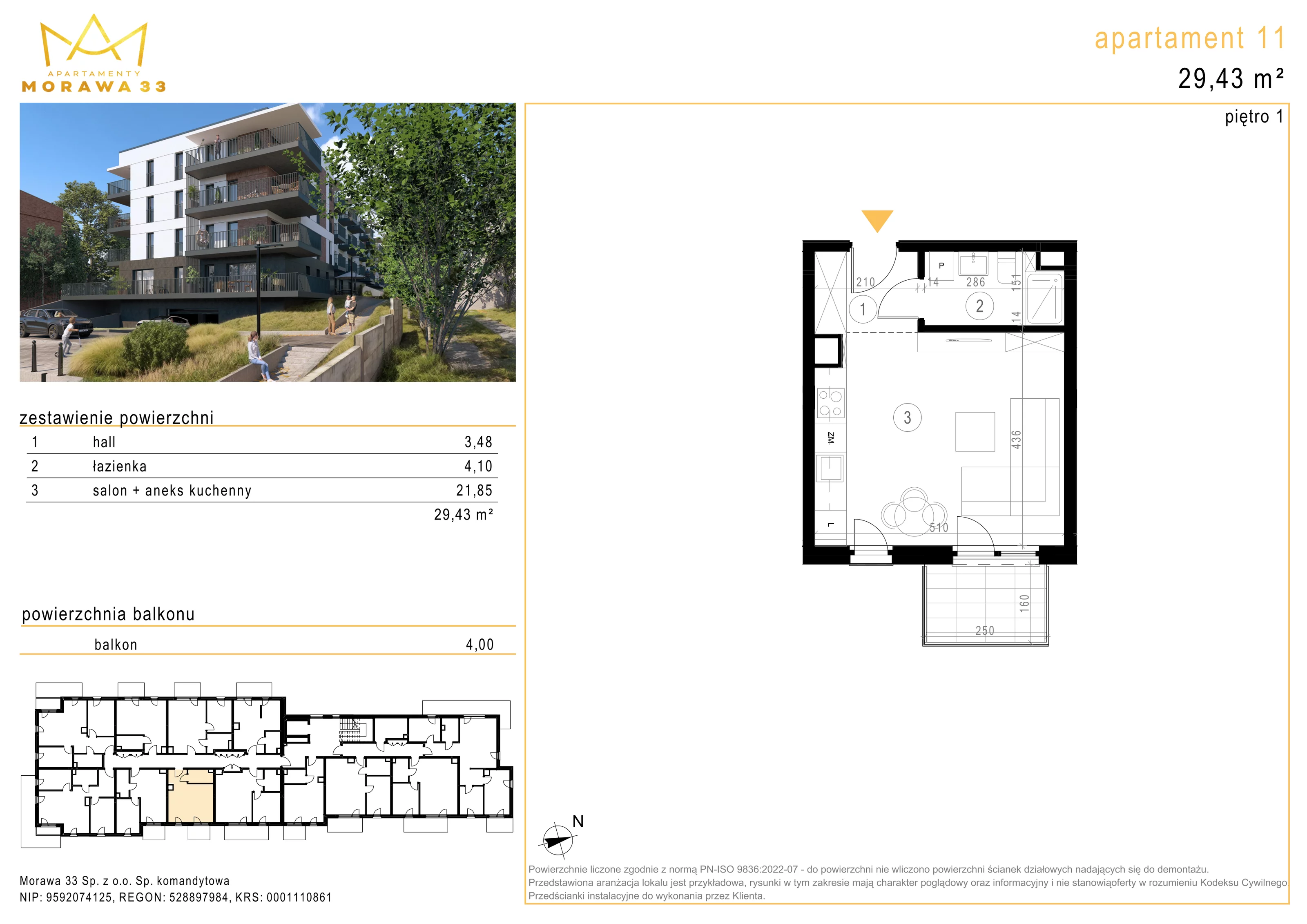 Mieszkanie 29,35 m², piętro 1, oferta nr 11, Morawa 33, Katowice, Szopienice-Burowiec, ul. Morawa 33