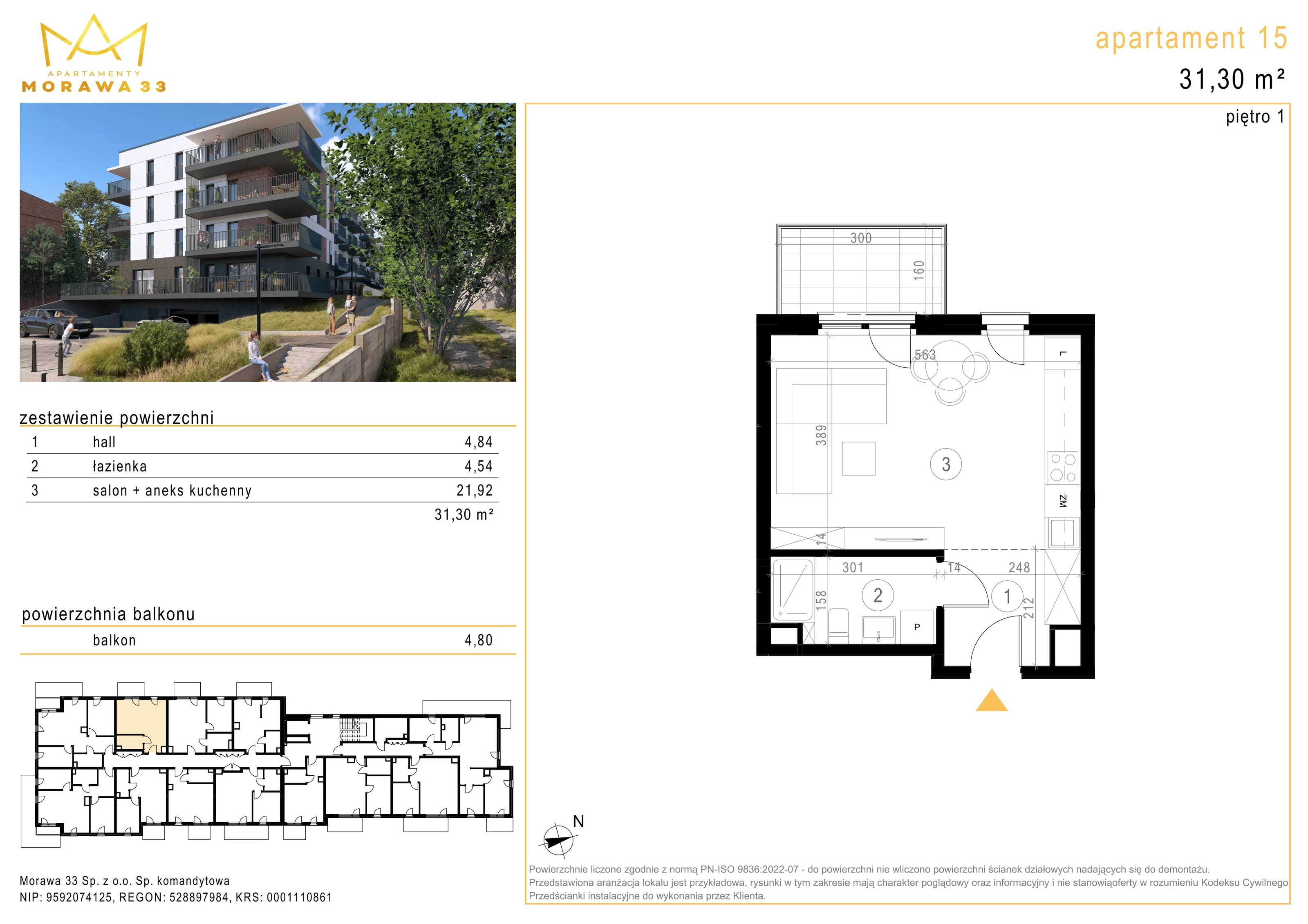 Mieszkanie 31,30 m², piętro 1, oferta nr 15, Morawa 33, Katowice, Szopienice-Burowiec, ul. Morawa 33