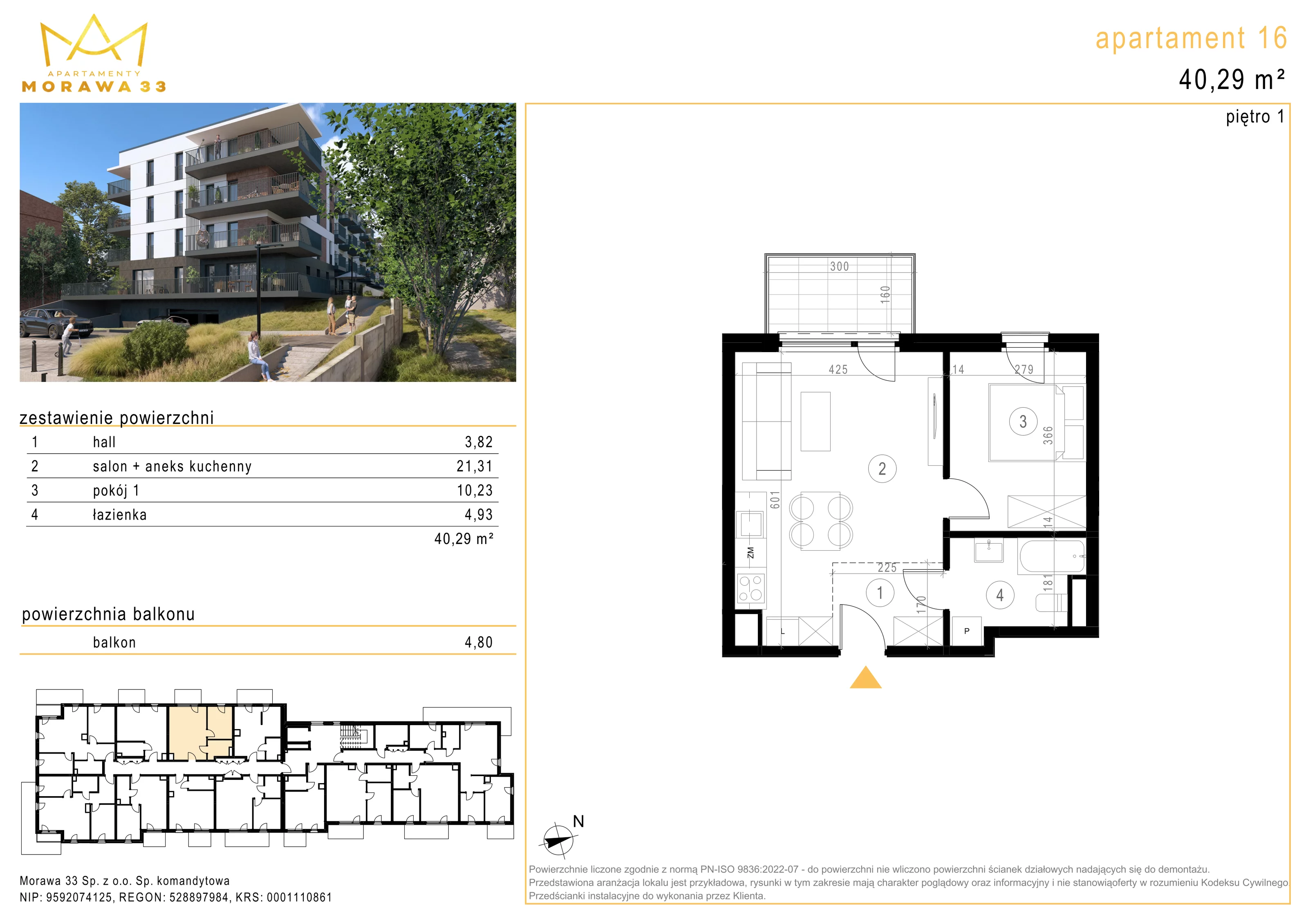 Mieszkanie 40,29 m², piętro 1, oferta nr 16, Morawa 33, Katowice, Szopienice-Burowiec, ul. Morawa 33