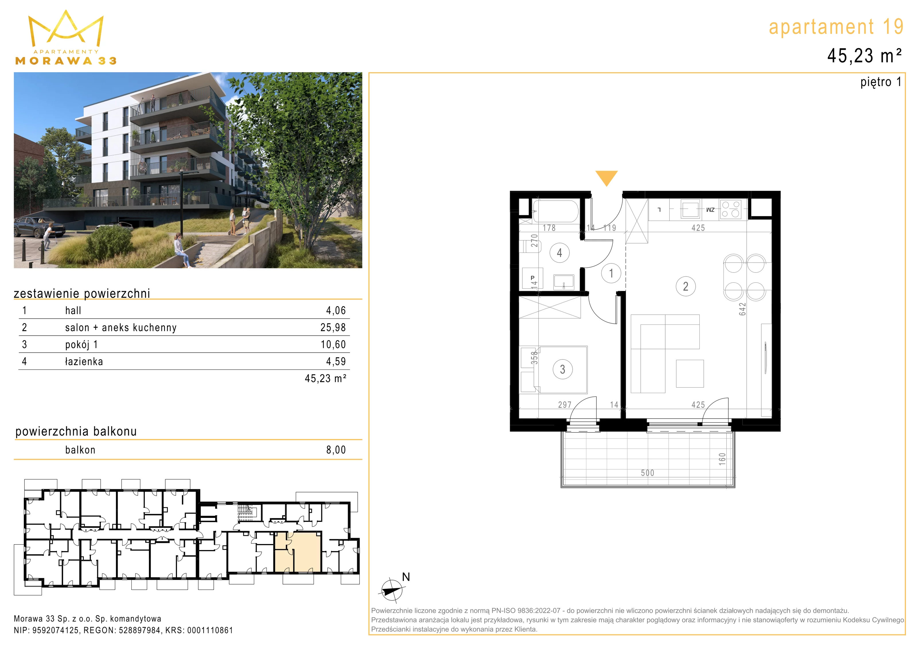 Mieszkanie 45,23 m², piętro 1, oferta nr 19, Morawa 33, Katowice, Szopienice-Burowiec, ul. Morawa 33