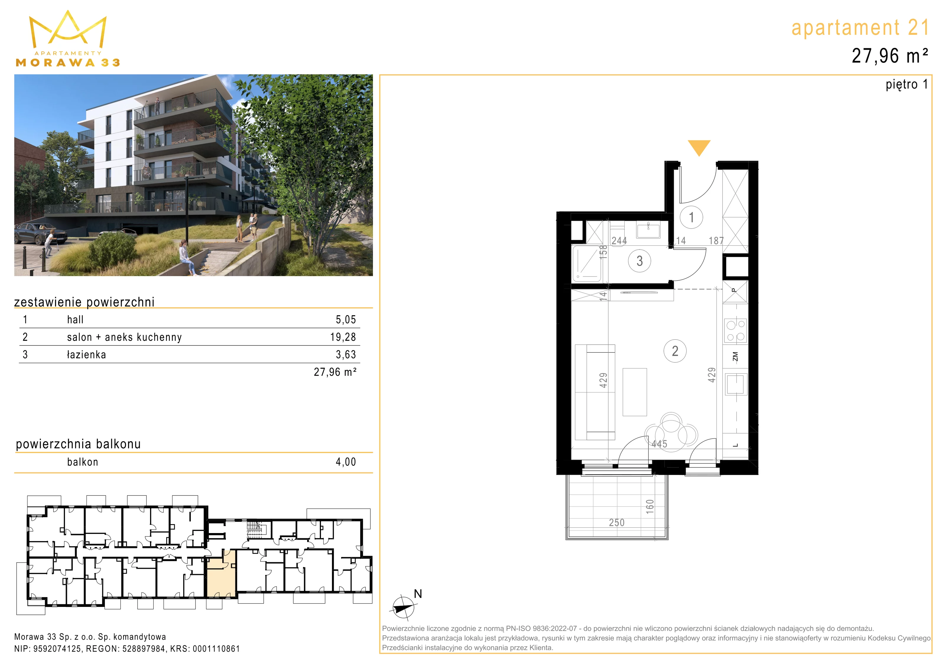 Mieszkanie 27,96 m², piętro 1, oferta nr 21, Morawa 33, Katowice, Szopienice-Burowiec, ul. Morawa 33