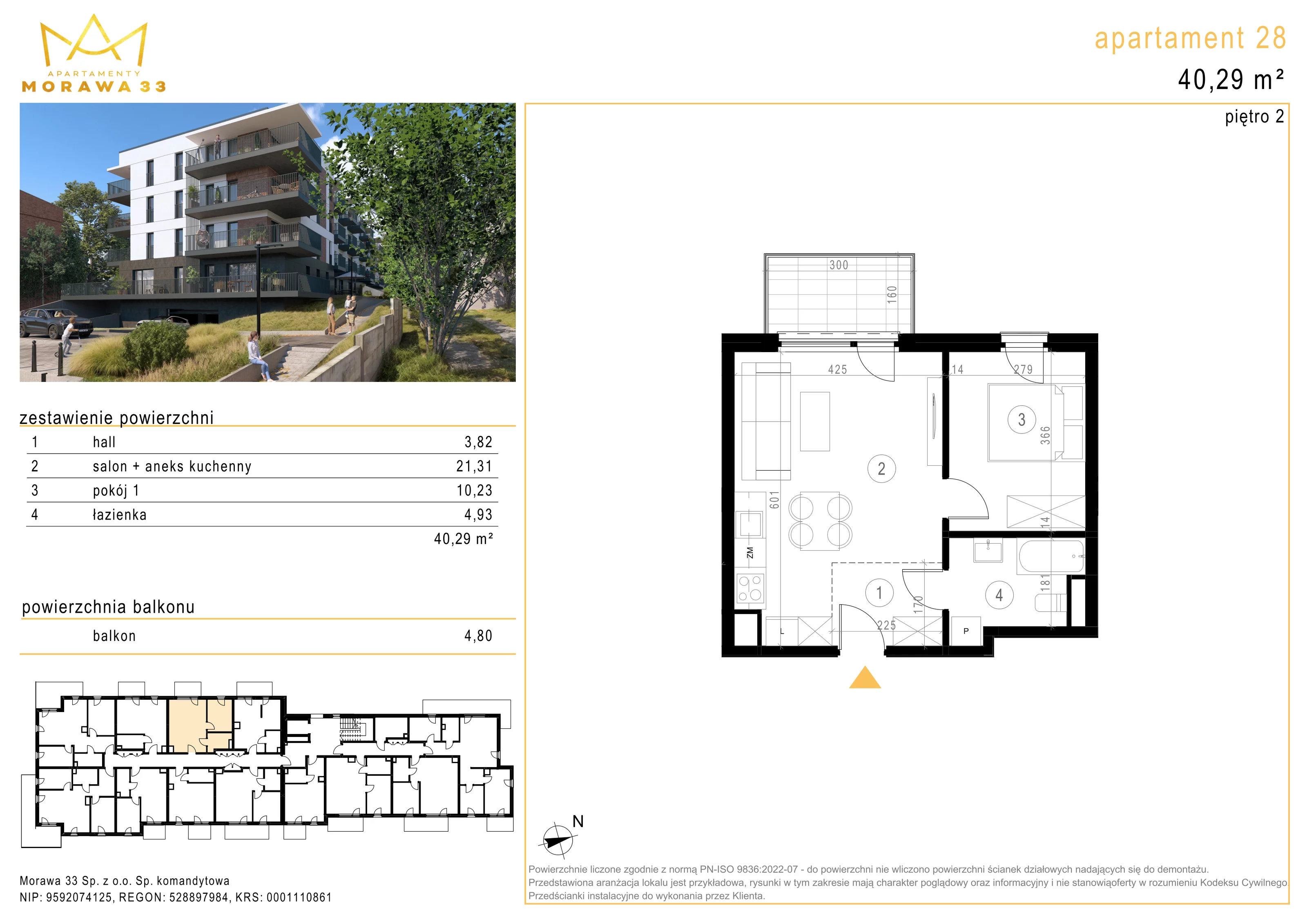 Mieszkanie 40,29 m², piętro 2, oferta nr 28, Morawa 33, Katowice, Szopienice-Burowiec, ul. Morawa 33