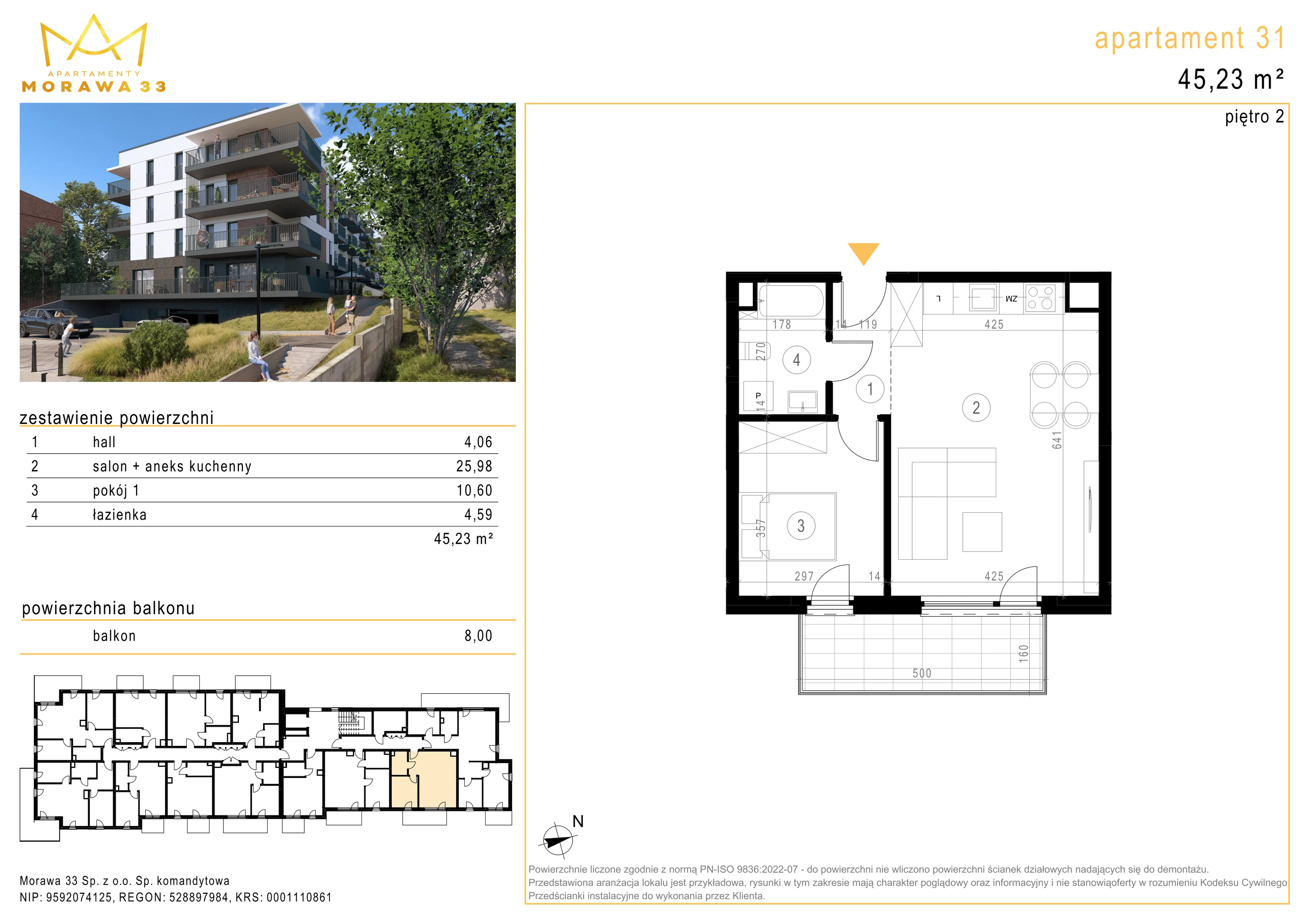 Mieszkanie 45,23 m², piętro 2, oferta nr 31, Morawa 33, Katowice, Szopienice-Burowiec, ul. Morawa 33