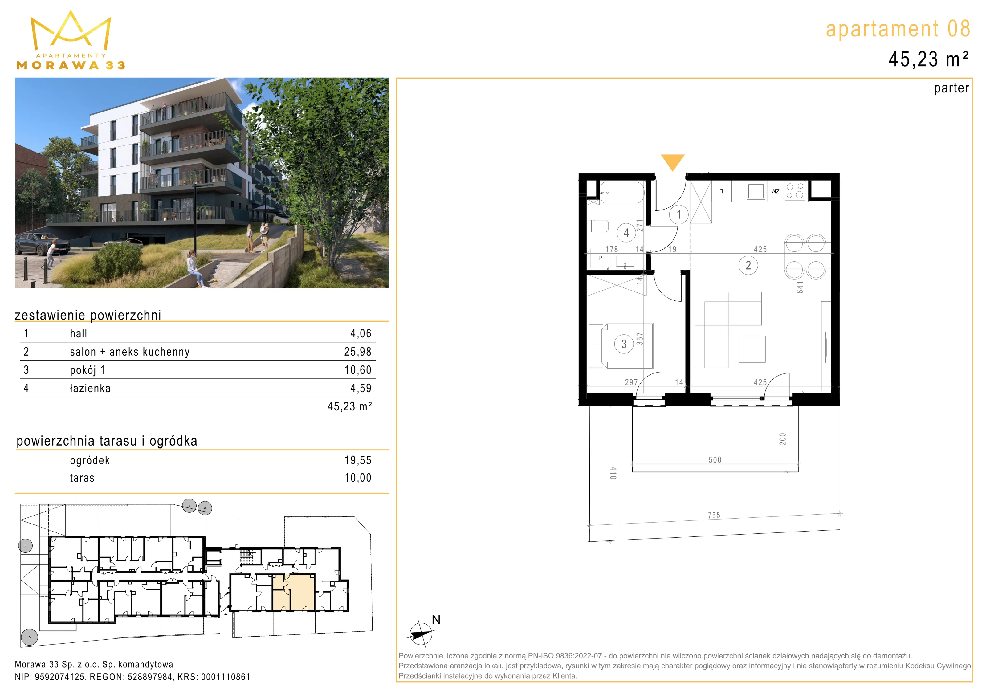 Mieszkanie 45,23 m², parter, oferta nr 8, Morawa 33, Katowice, Szopienice-Burowiec, ul. Morawa 33