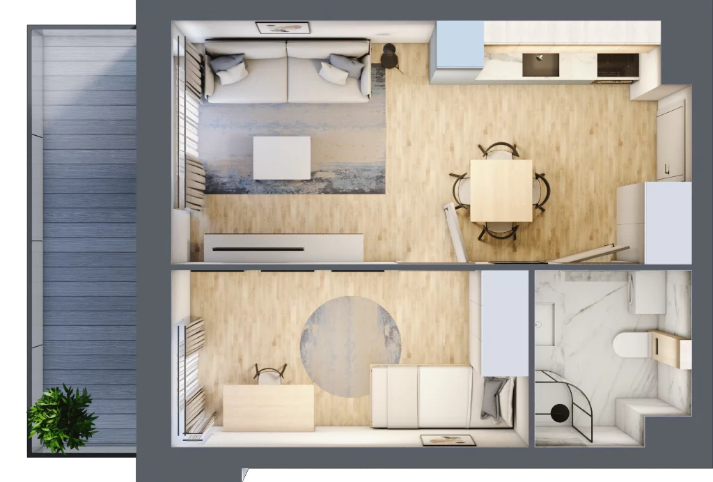 2 pokoje, mieszkanie 34,37 m², piętro 2, oferta nr E12, DA-KO Apartamenty, Gorzów Wielkopolski, ul. Żelazna